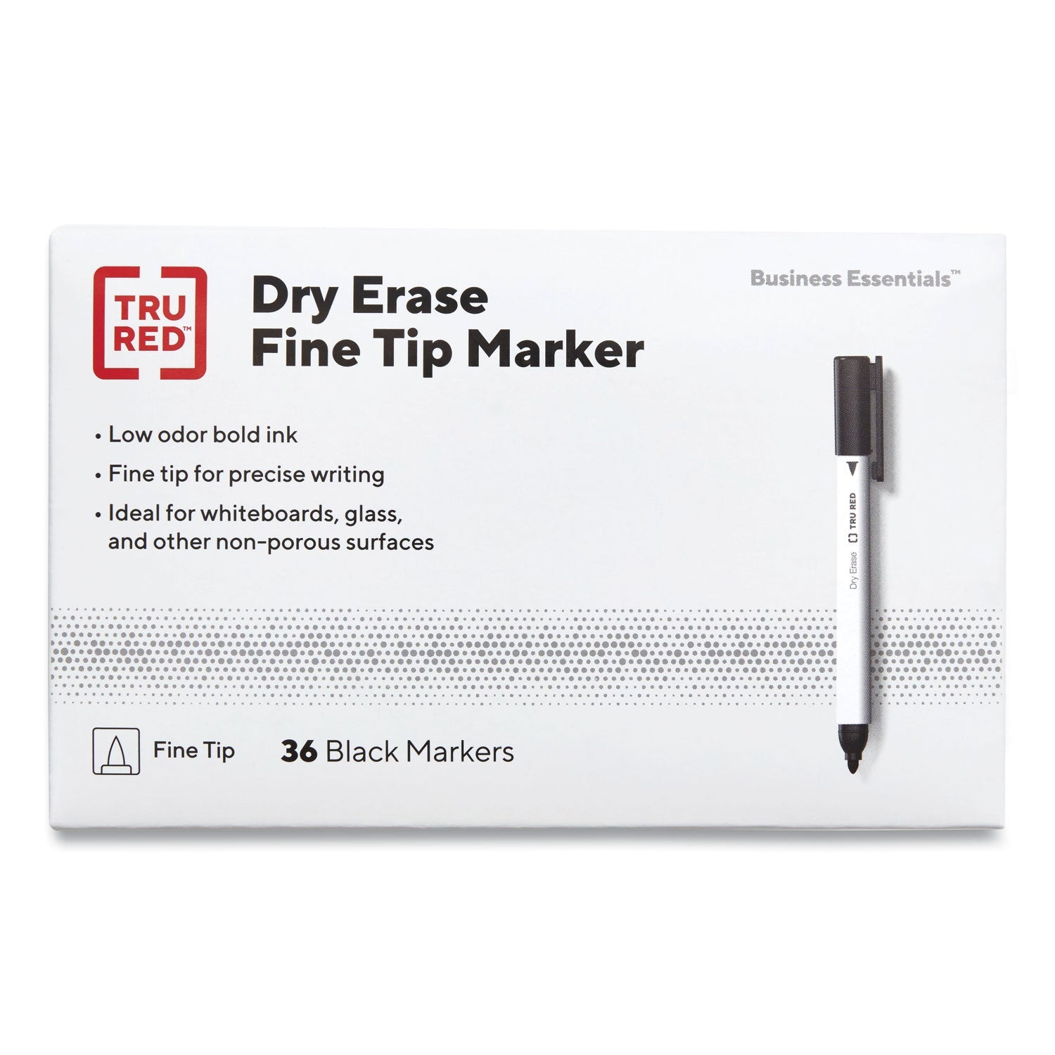 TRU RED™ Dry Erase Marker, Pen-Style, Fine Bullet Tip, Black, Dozen