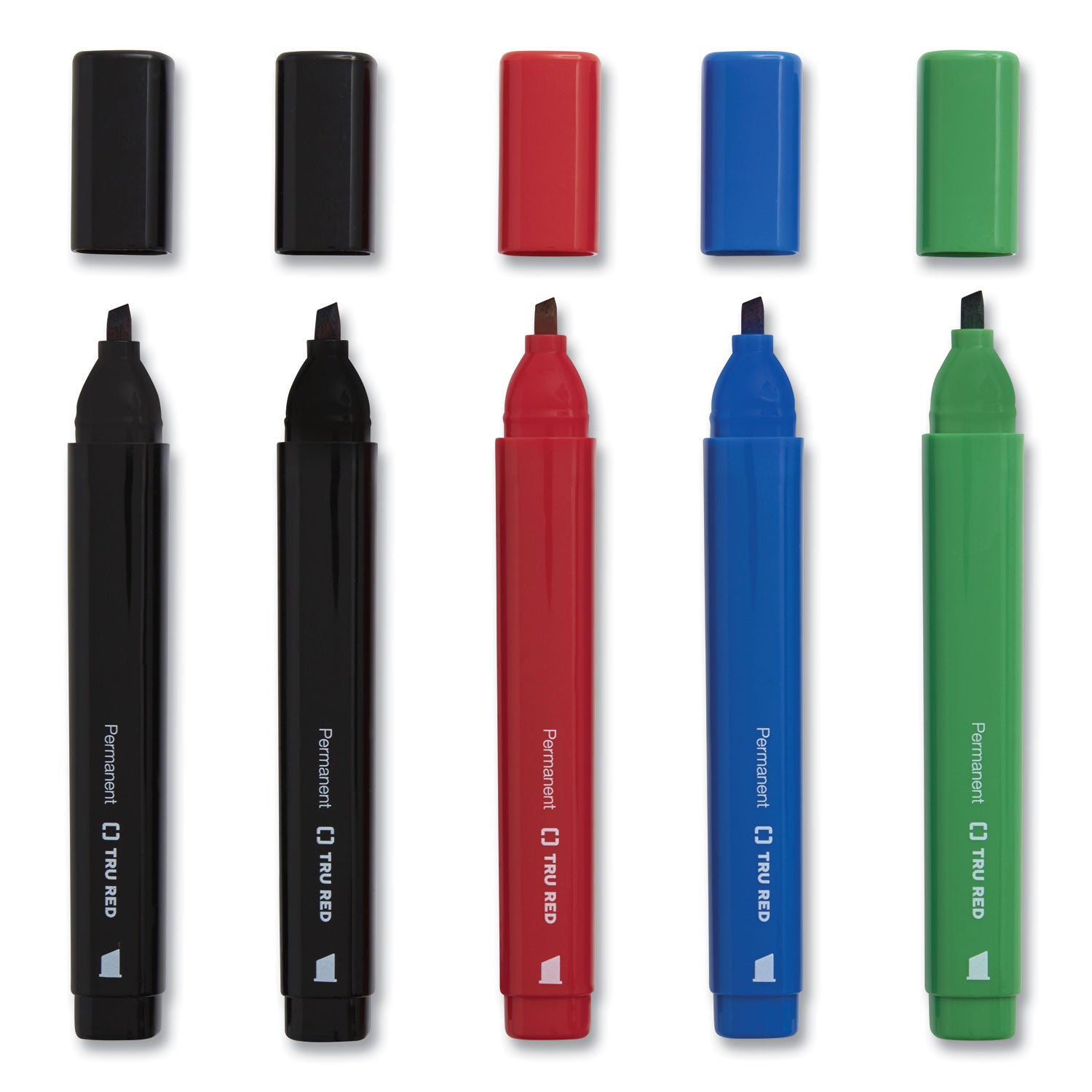 TRU RED™ Permanent Marker, Tank-Style, Medium Chisel Tip, Assorted Colors, 5/Pack