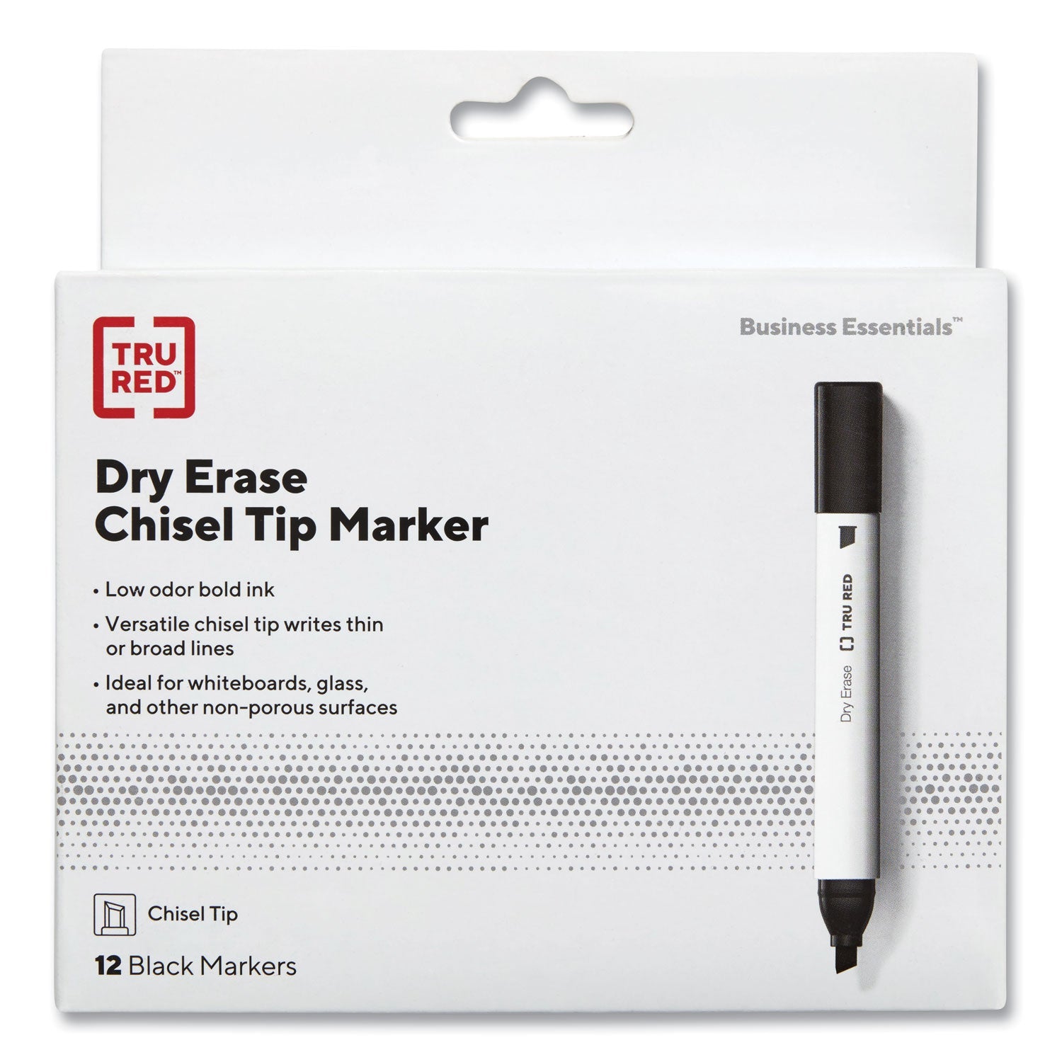 TRU RED™ Dry Erase Marker, Tank-Style, Medium Chisel Tip, Black, Dozen