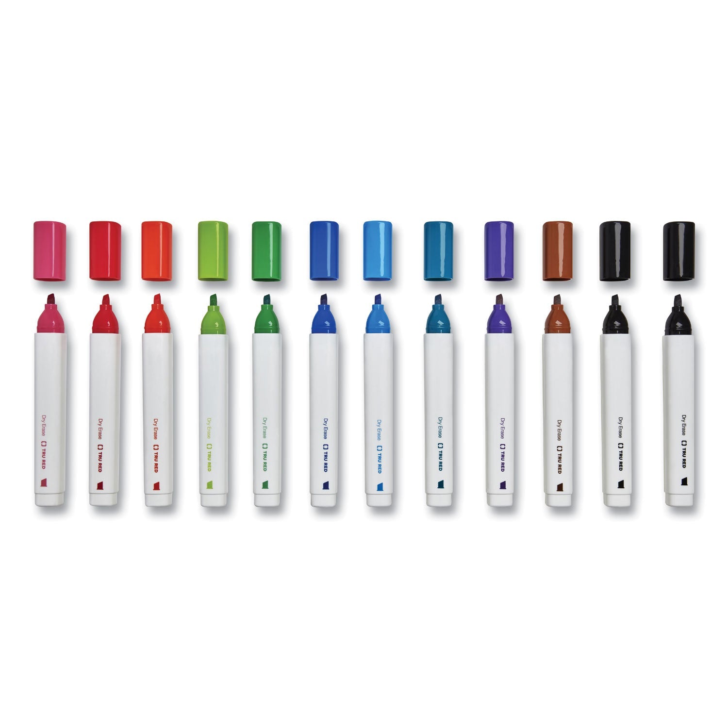 TRU RED™ DRY ERASE MARKER, TANK-STYLE, MEDIUM CHISEL TIP, ASSORTED COLORS, 12/PACK