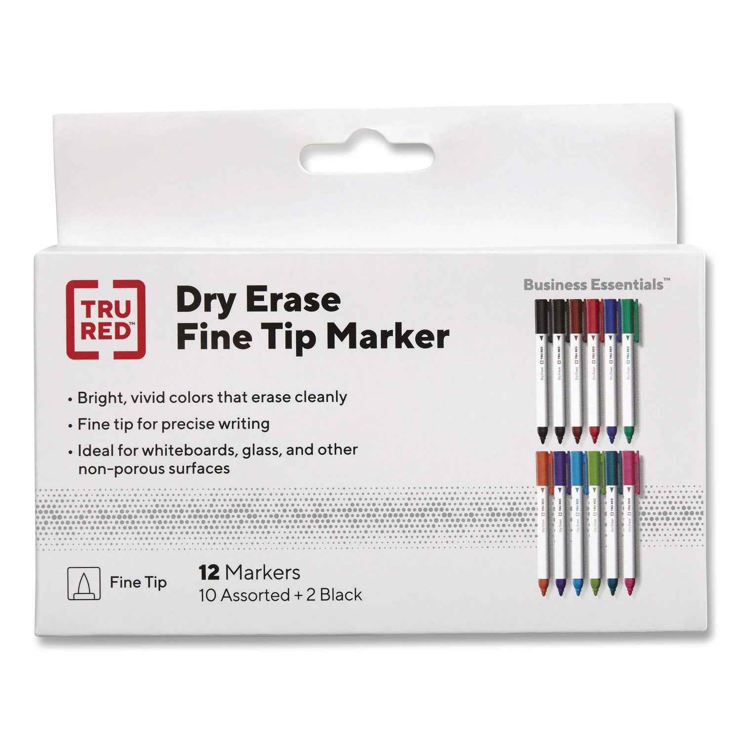 TRU RED™ Dry Erase Marker, Pen-Style, Fine Bullet Tip, Assorted Colors, 12/pack