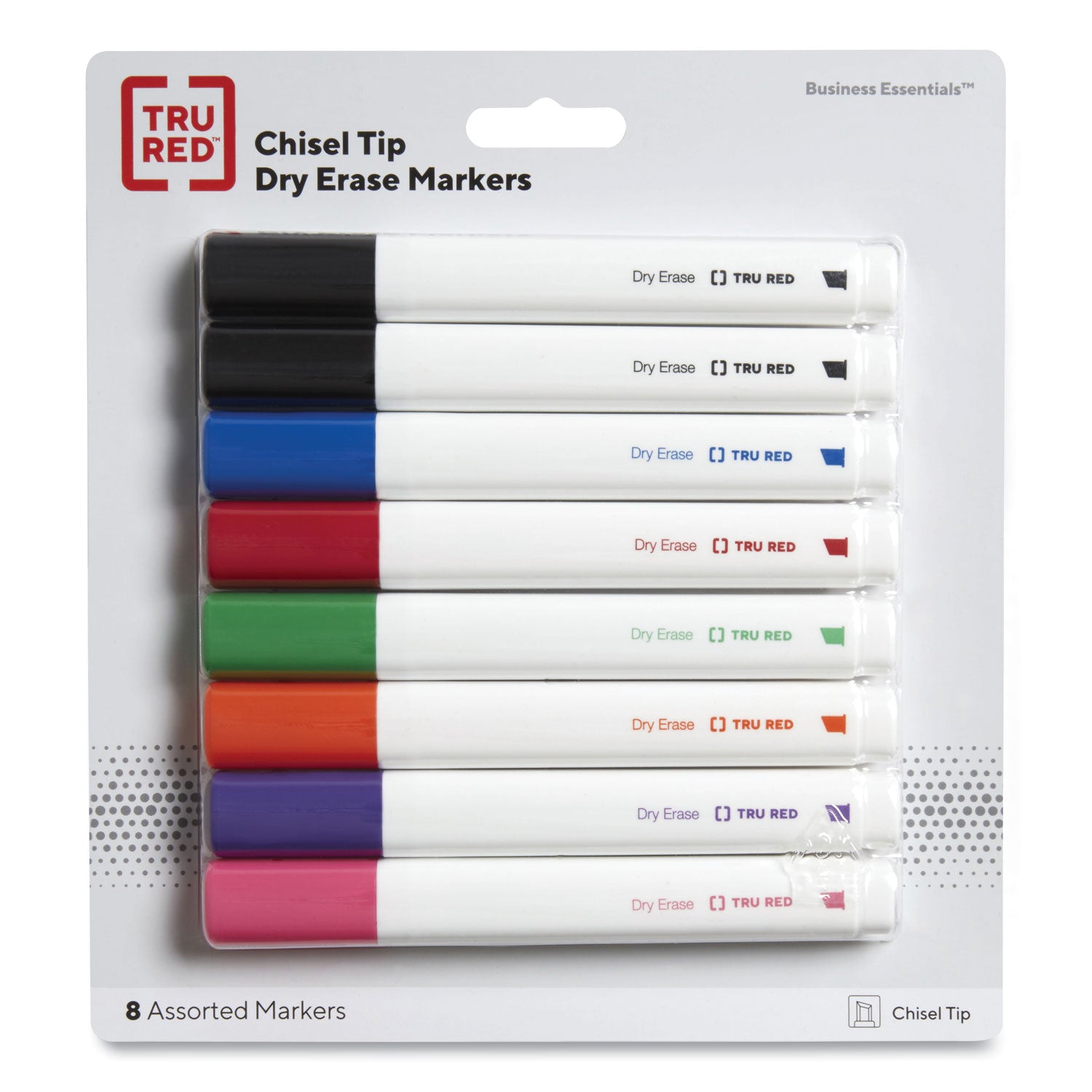 TRU RED™ Dry Erase Marker, Tank-Style, Medium Chisel Tip, Seven Assorted Colors, 8/pack