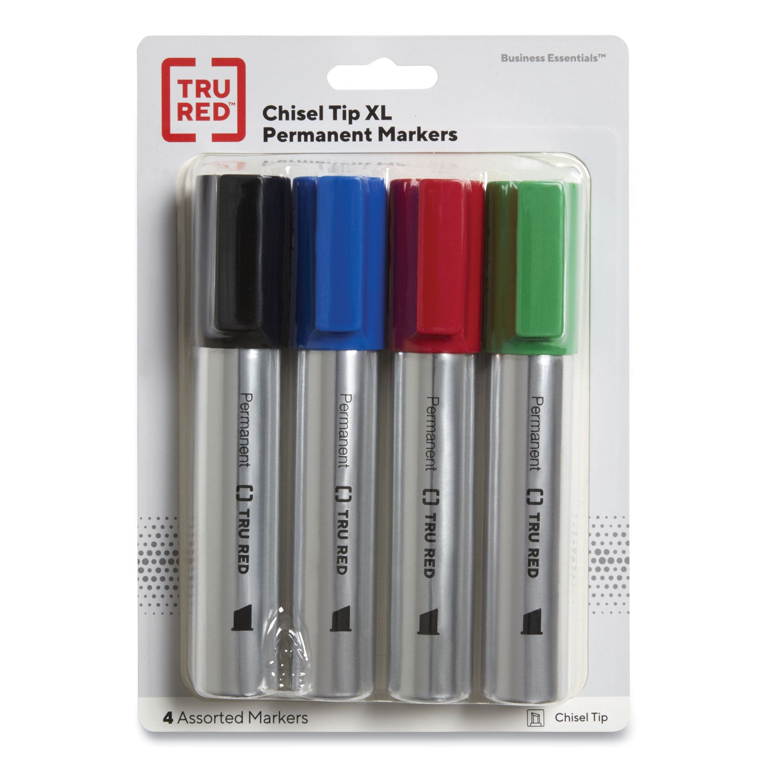 TRU RED™ Xl Permanent Marker, Extra-Broad Chisel Tip, Assorted Colors, 4/pack