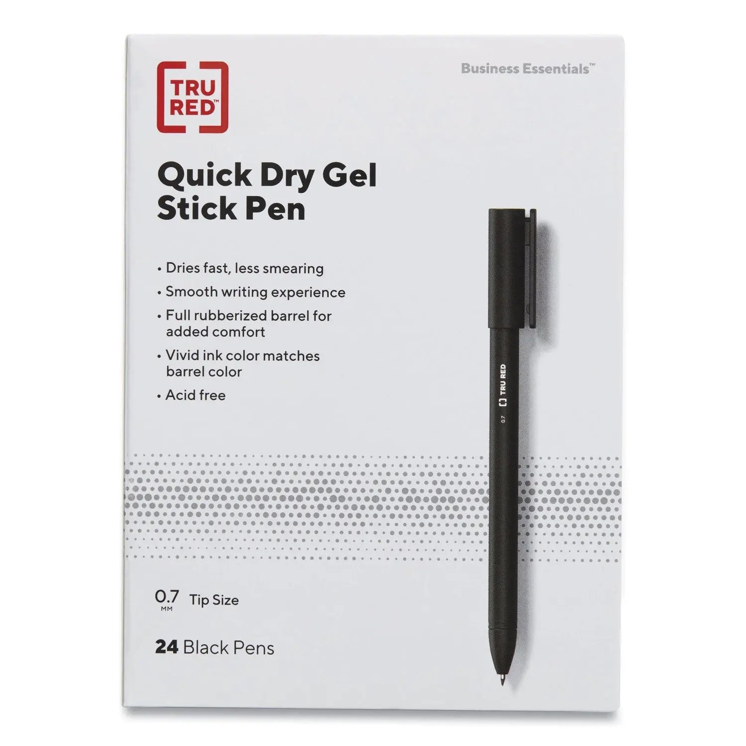TRU RED™ Quick Dry Gel Pen, Retractable, Medium 0.7 mm, Black Ink, Black Barrel, 5/Pack