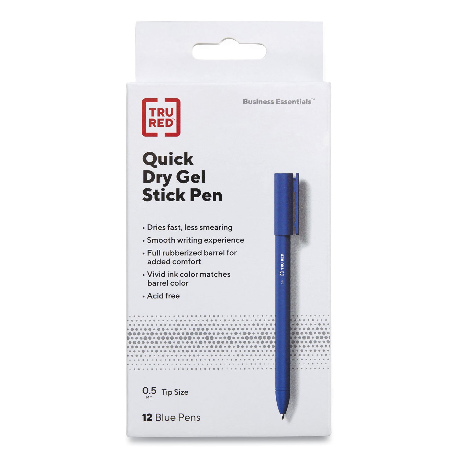 TRU RED™ Quick Dry Gel Pen, Stick, Fine 0.5 Mm, Blue Ink, Blue Barrel, Dozen