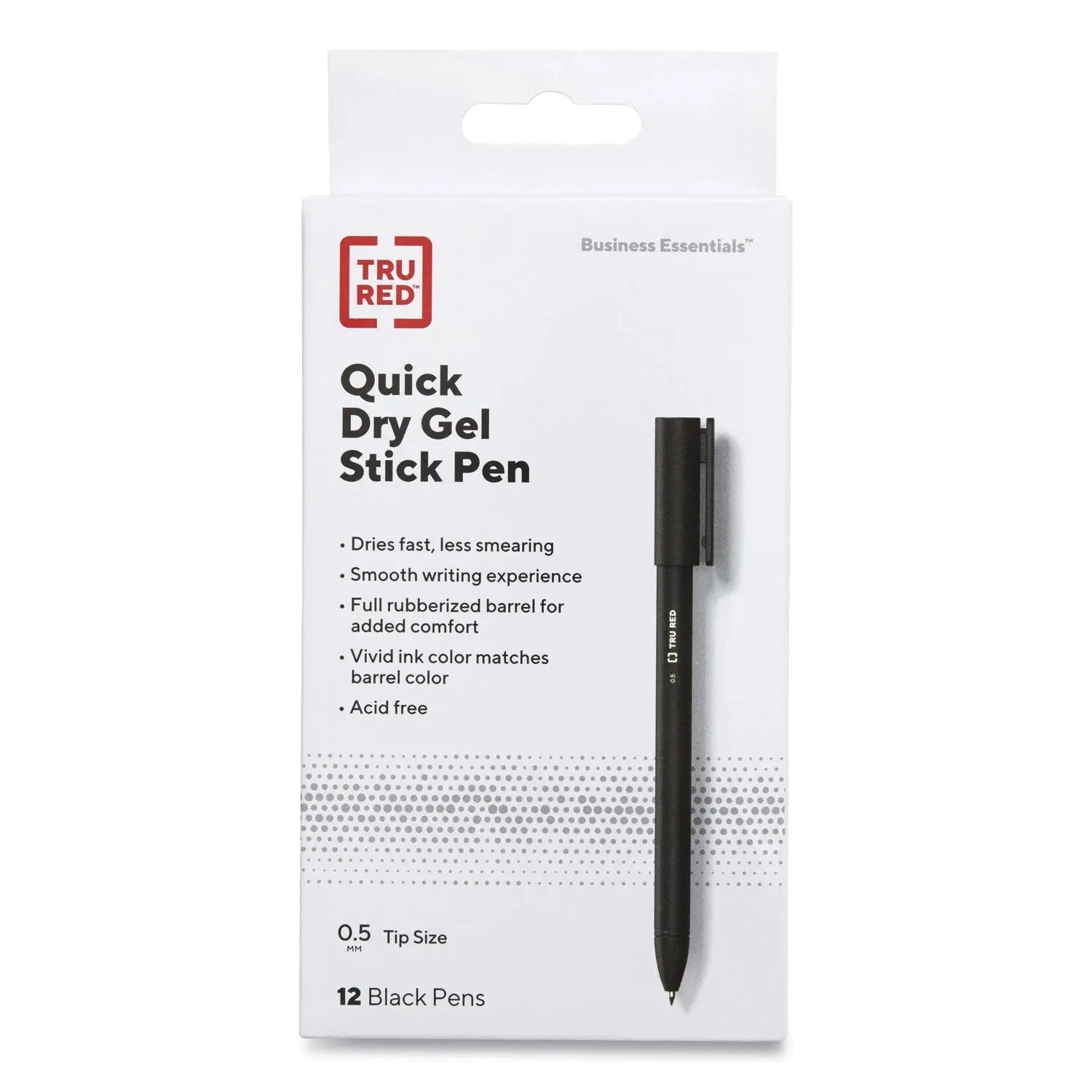 TRU RED™ Quick Dry Gel Pen, Stick, Fine 0.5 Mm, Black Ink, Black Barrel, Dozen