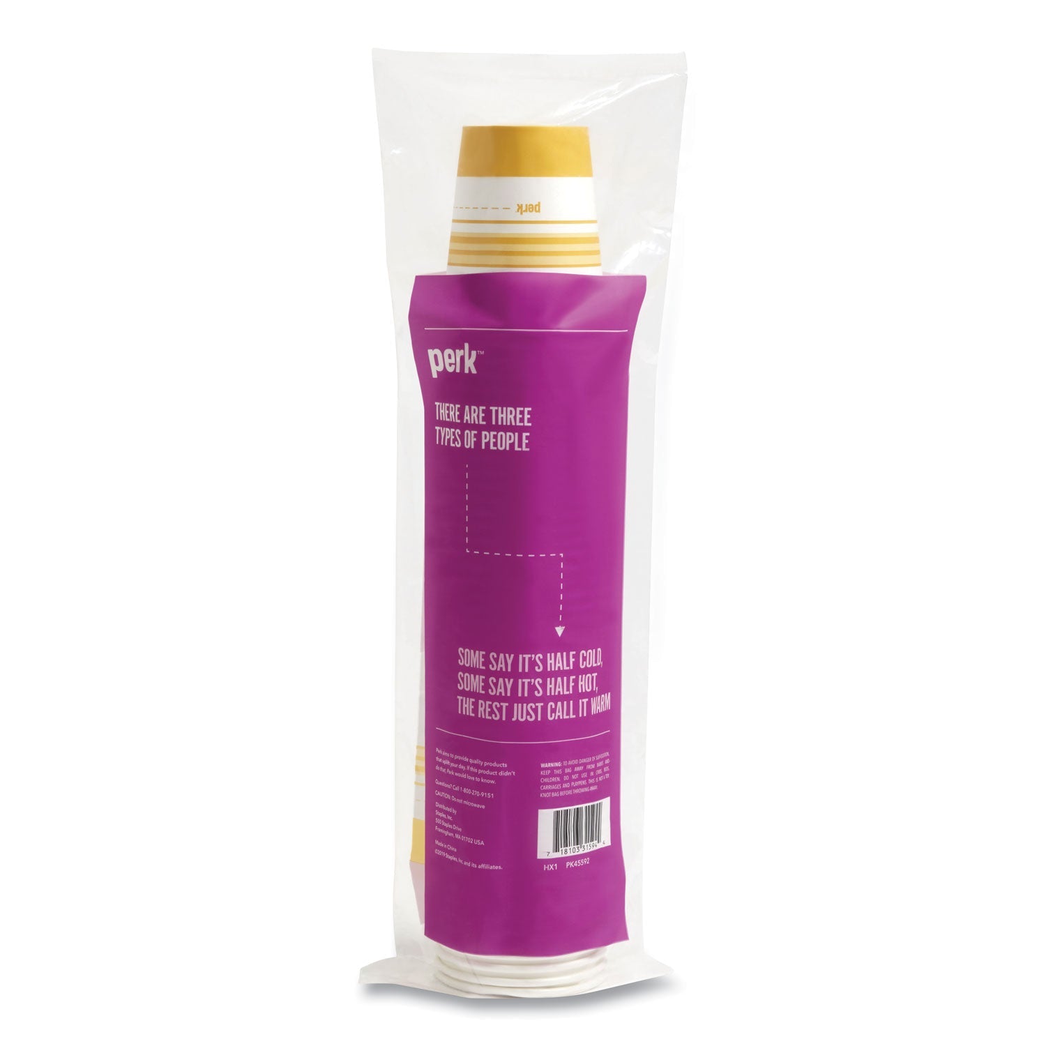 Perk™ Paper Hot Cups, 16 oz, White/Orange, 50/Pack