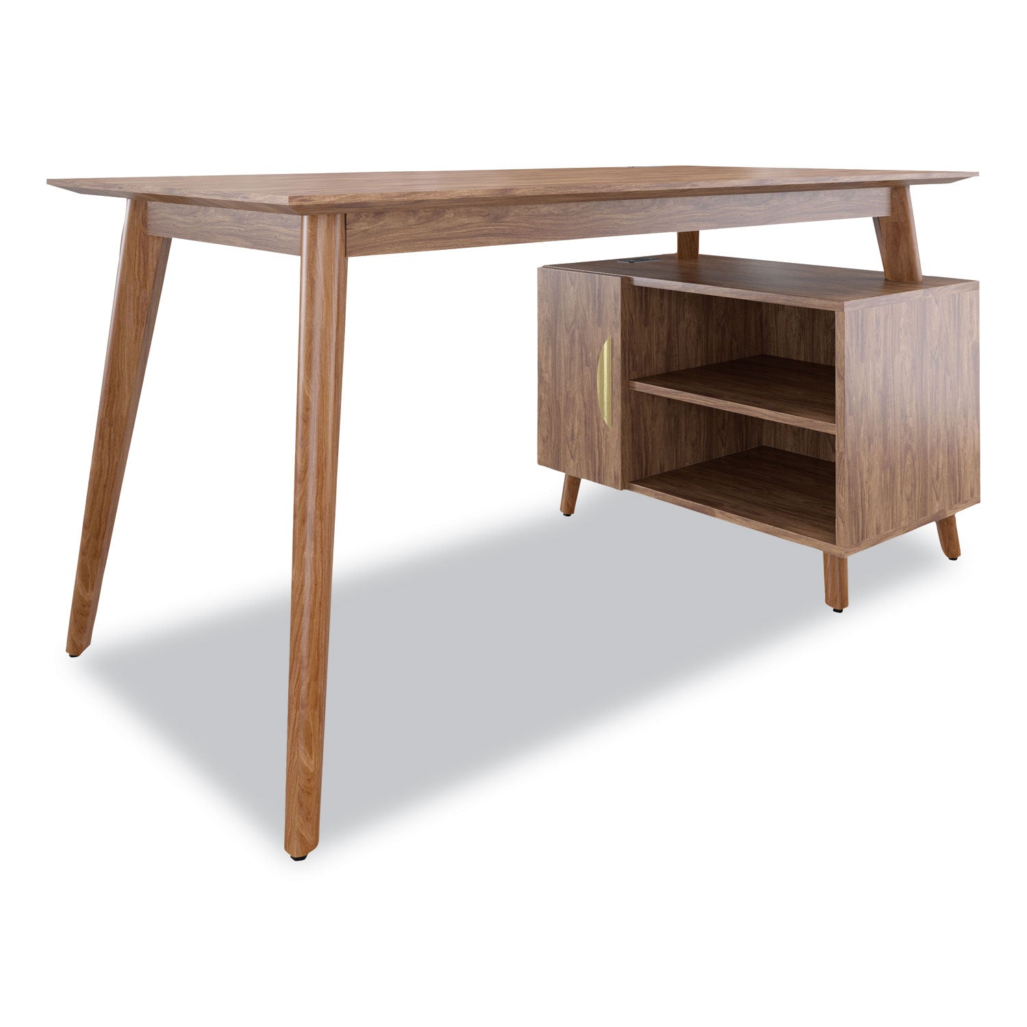 Union & Scale™ Midmod Storage Desk, Gold Pull, 59.7" X 29.4" X 29.5", Espresso