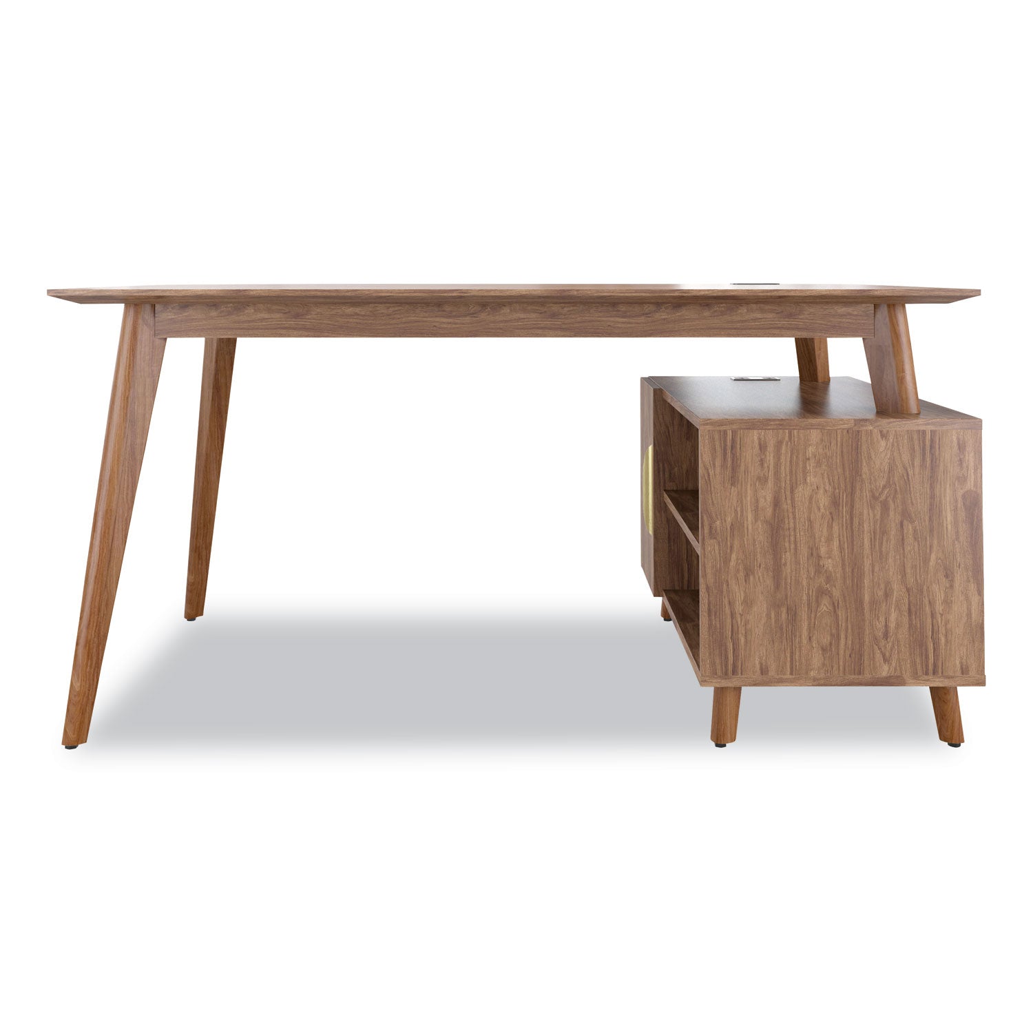 Union & Scale™ Midmod Storage Desk, Gold Pull, 59.7" X 29.4" X 29.5", Espresso
