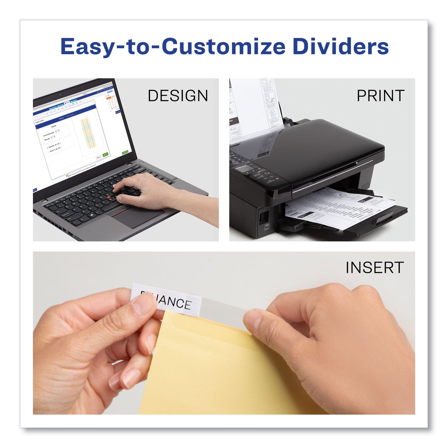 Avery® Insertable Big Tab Dividers, 5-Tab, Double-Sided Gold Edge Reinforcing, 11 x 8.5, Buff, Clear Tabs, 24 Sets