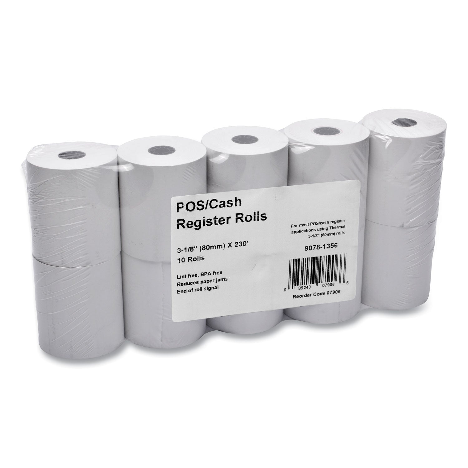 Iconex™ Direct Thermal Printing Thermal Paper Rolls, 3.13" X 230 Ft, White, 10/pack