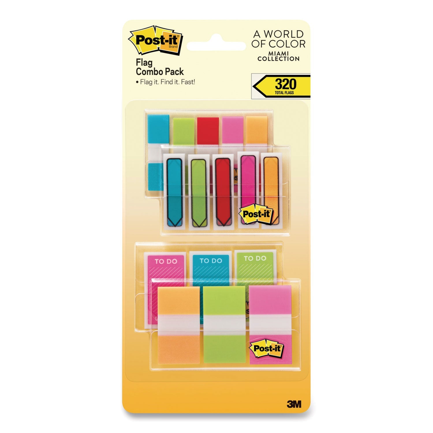 Post-it® Standard And Arrow Flag Combo Pack, 0.47" And 0.94", Assorted Colors, 320/pack