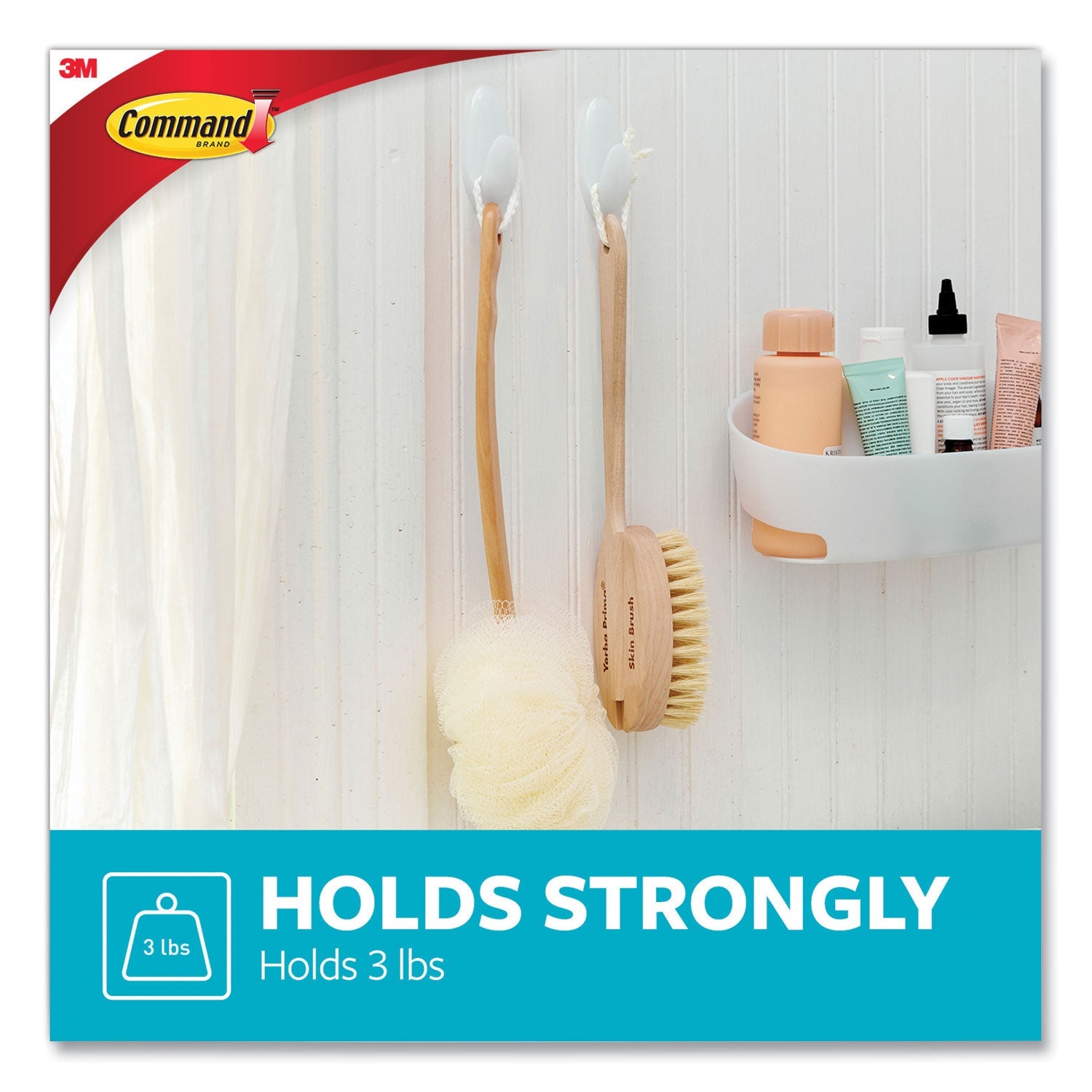 Command™ Medium Bath Hooks Value Pack, Plastic, White, 3 Lb Capacity, 6 Hooks And 6 Strips