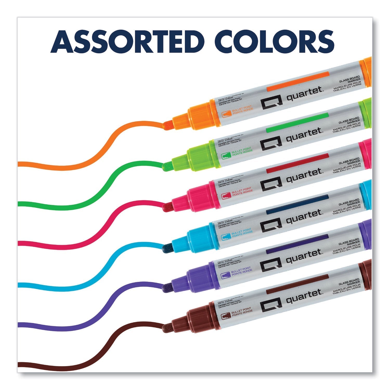 Quartet® Premium Glass Board Dry Erase Marker, Medium Bullet Tip, Assorted Colors, 6/pack