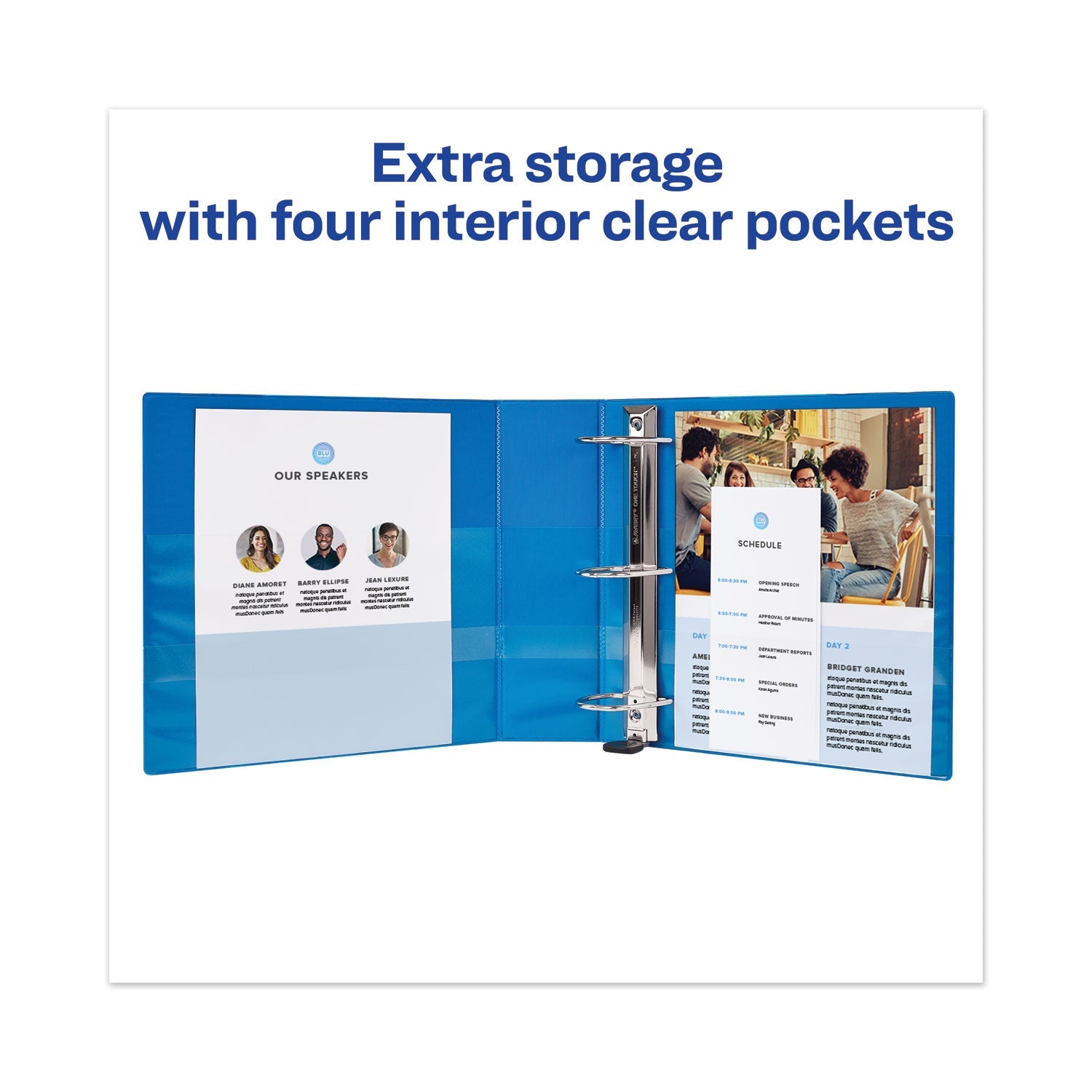 Avery® Heavy-Duty View Binder With Durahinge And One Touch Ezd Rings, 3 Rings, 2" Capacity, 11 X 8.5, Pacific Blue