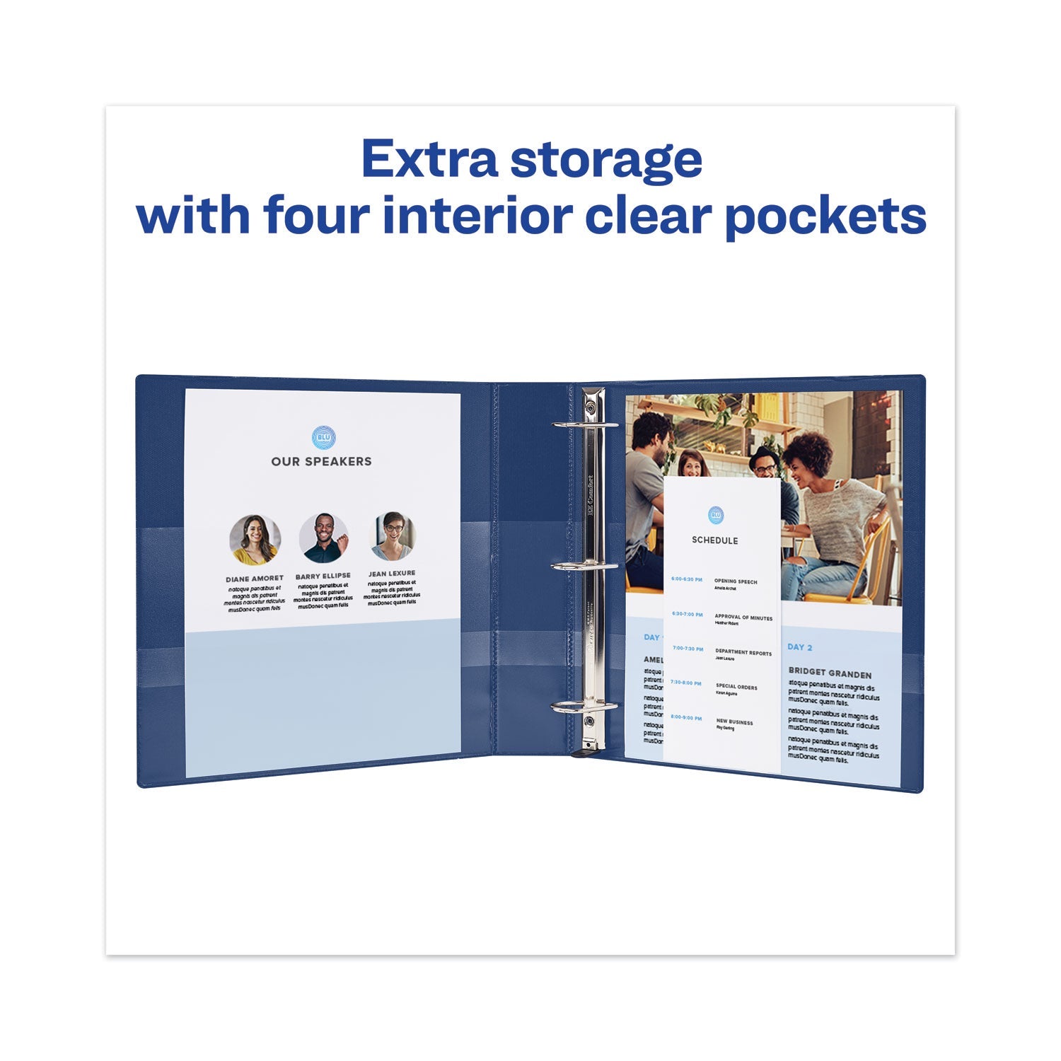 Avery® Heavy-Duty View Binder With Durahinge And Locking One Touch Ezd Rings, 3 Rings, 4" Capacity, 11 X 8.5, Navy Blue