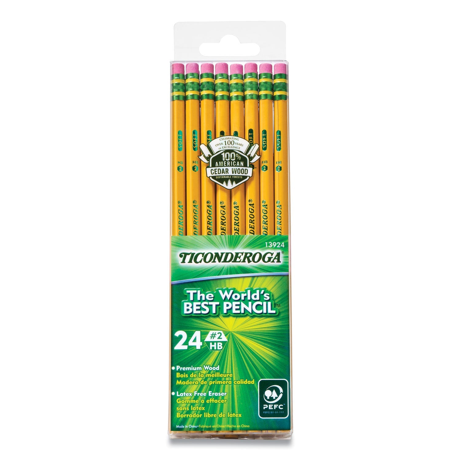 Ticonderoga® PENCILS, HB (#2), BLACK LEAD, YELLOW BARREL, 24/PACK