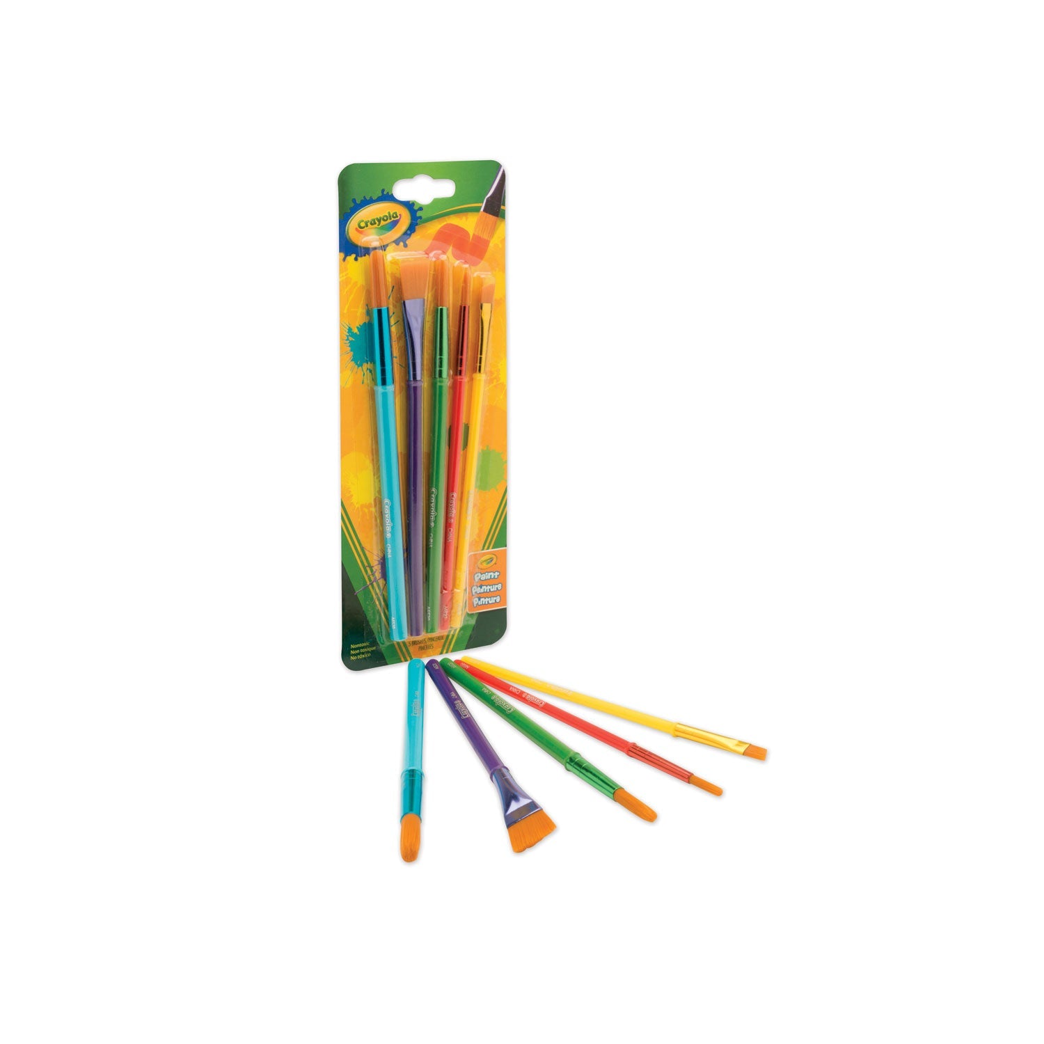 Crayola® Arts And Craft Brush Set, Assorted Sizes, Natural Hair, Angled, Flat, Round, 5/set