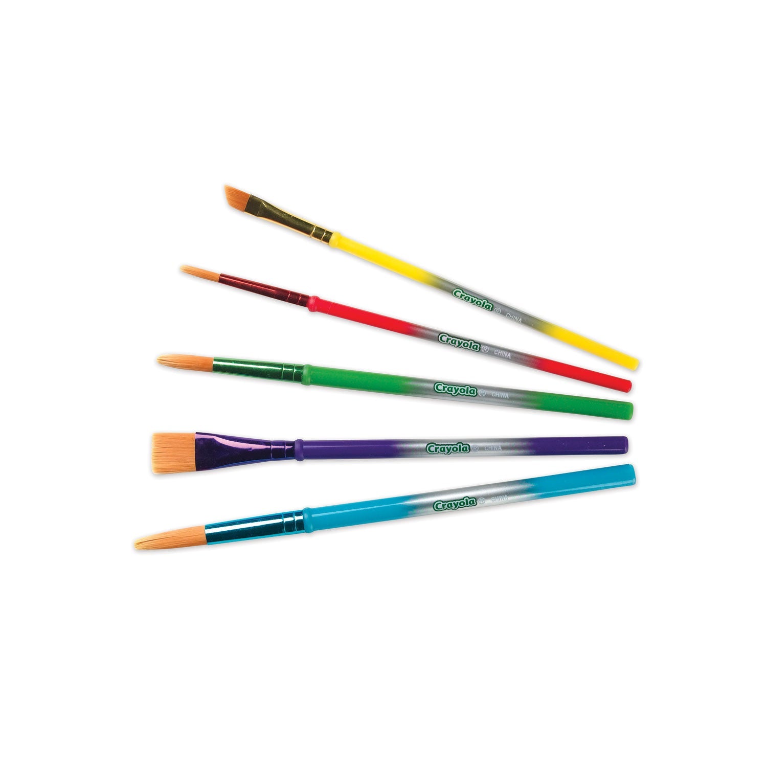 Crayola® Arts And Craft Brush Set, Assorted Sizes, Natural Hair, Angled, Flat, Round, 5/set