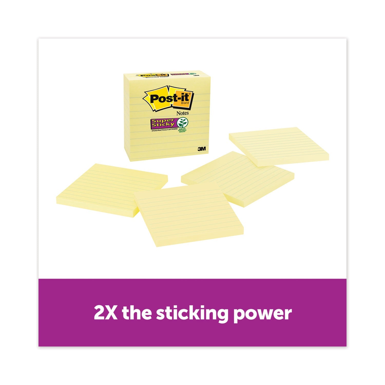 Super Sticky Notes | 4x4 Ruled | Canary Yellow
