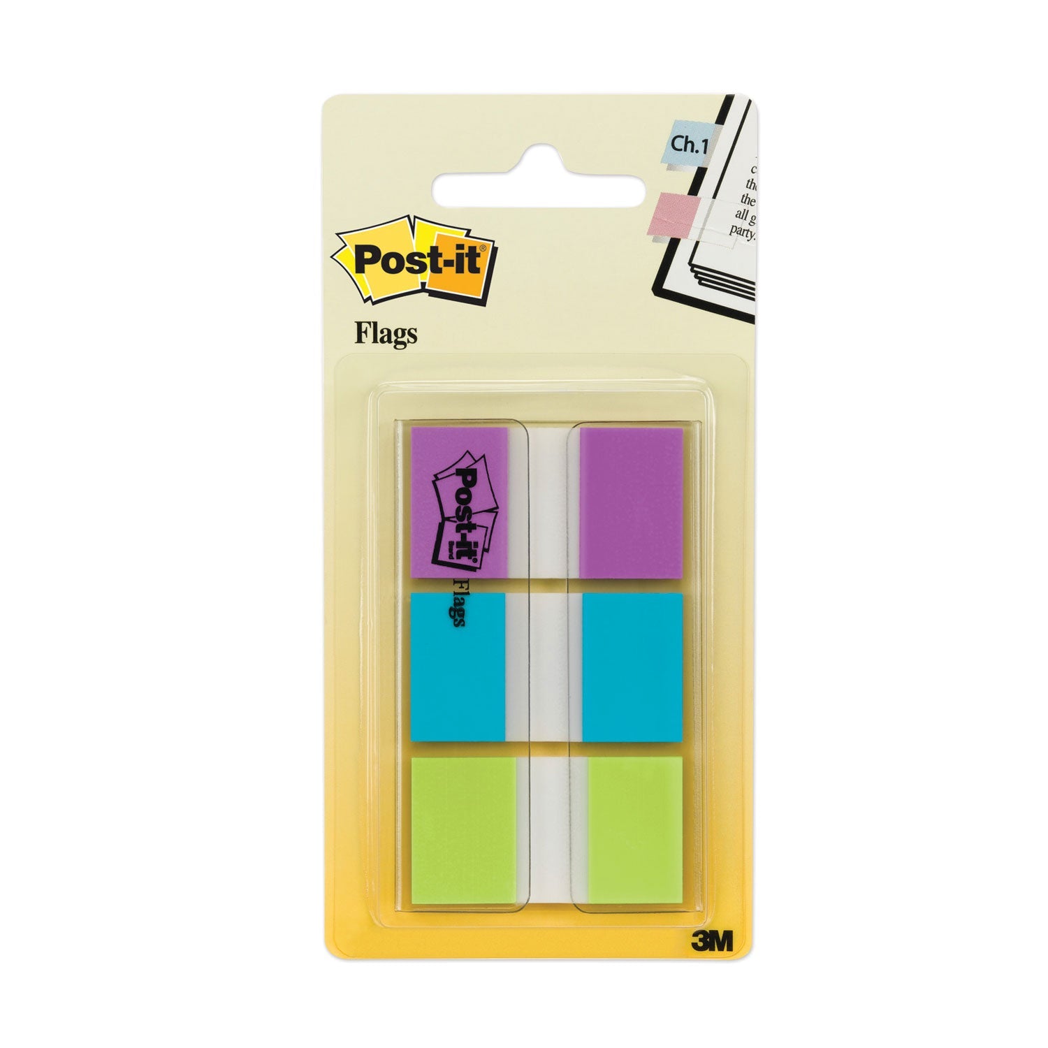 Post-it® Flags 0.94" Wide Flags With Dispenser, Bright Blue, Bright Green, Purple, 60 Flags