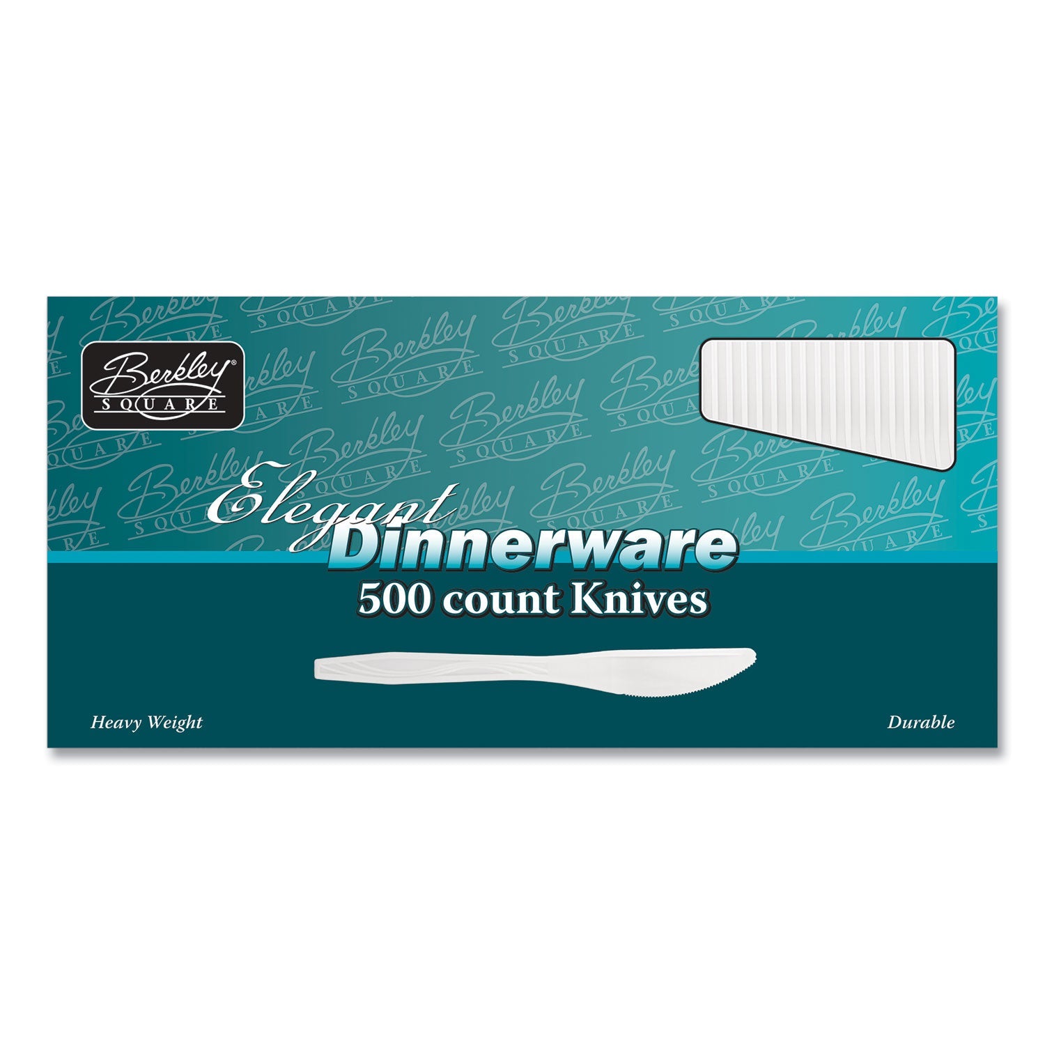 Berkley Square Elegant Dinnerware Heavyweight Cutlery, Knife, Plastic, White, 500/Box