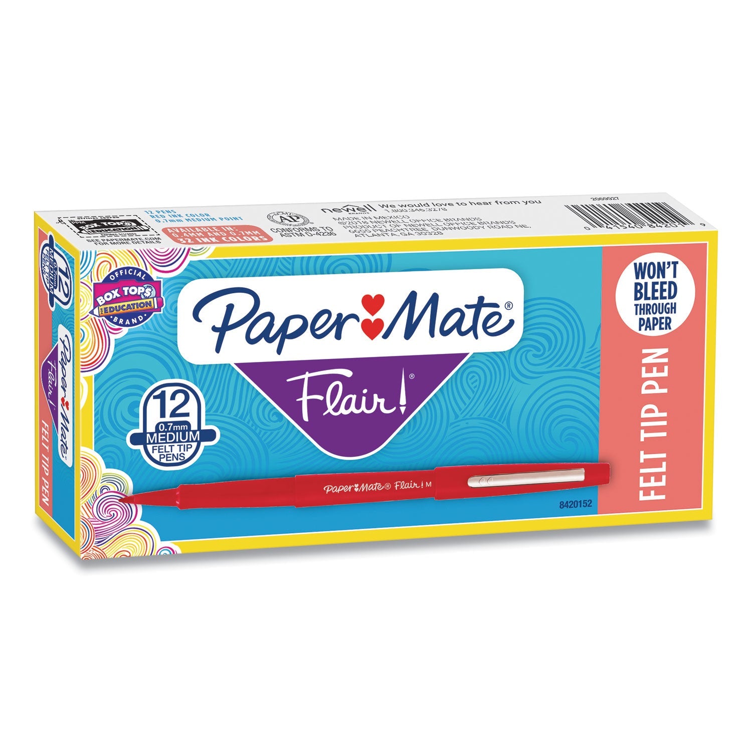 Paper Mate® Point Guard Flair Felt Tip Porous Point Pen, Stick, Medium 0.7 Mm, Red Ink, Red Barrel, Dozen