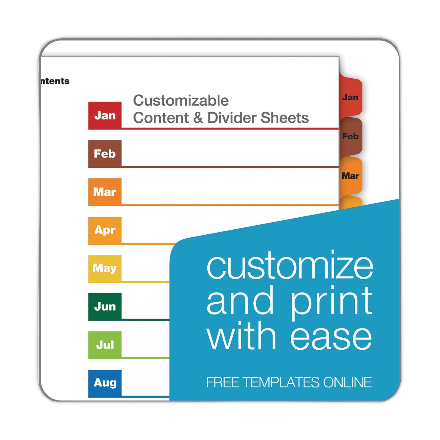 Cardinal® OneStep Printable Table of Contents and Dividers, 12-Tab, Jan. to Dec., 11 x 8.5, White, Assorted Tabs, 1 Set