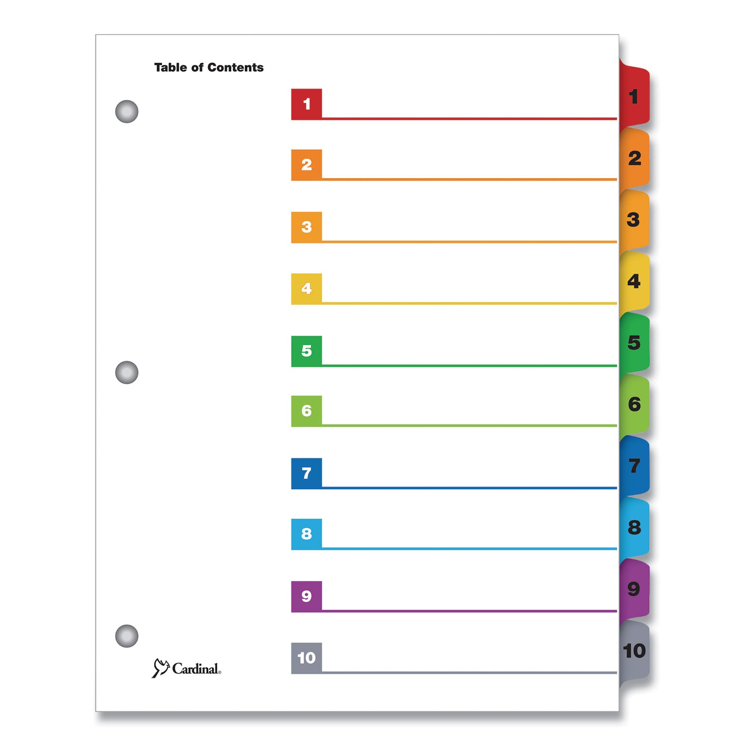 Cardinal® OneStep Printable Table of Contents and Dividers, 10-Tab, 1 to 10, 11 x 8.5, White, Assorted Tabs, 1 Set