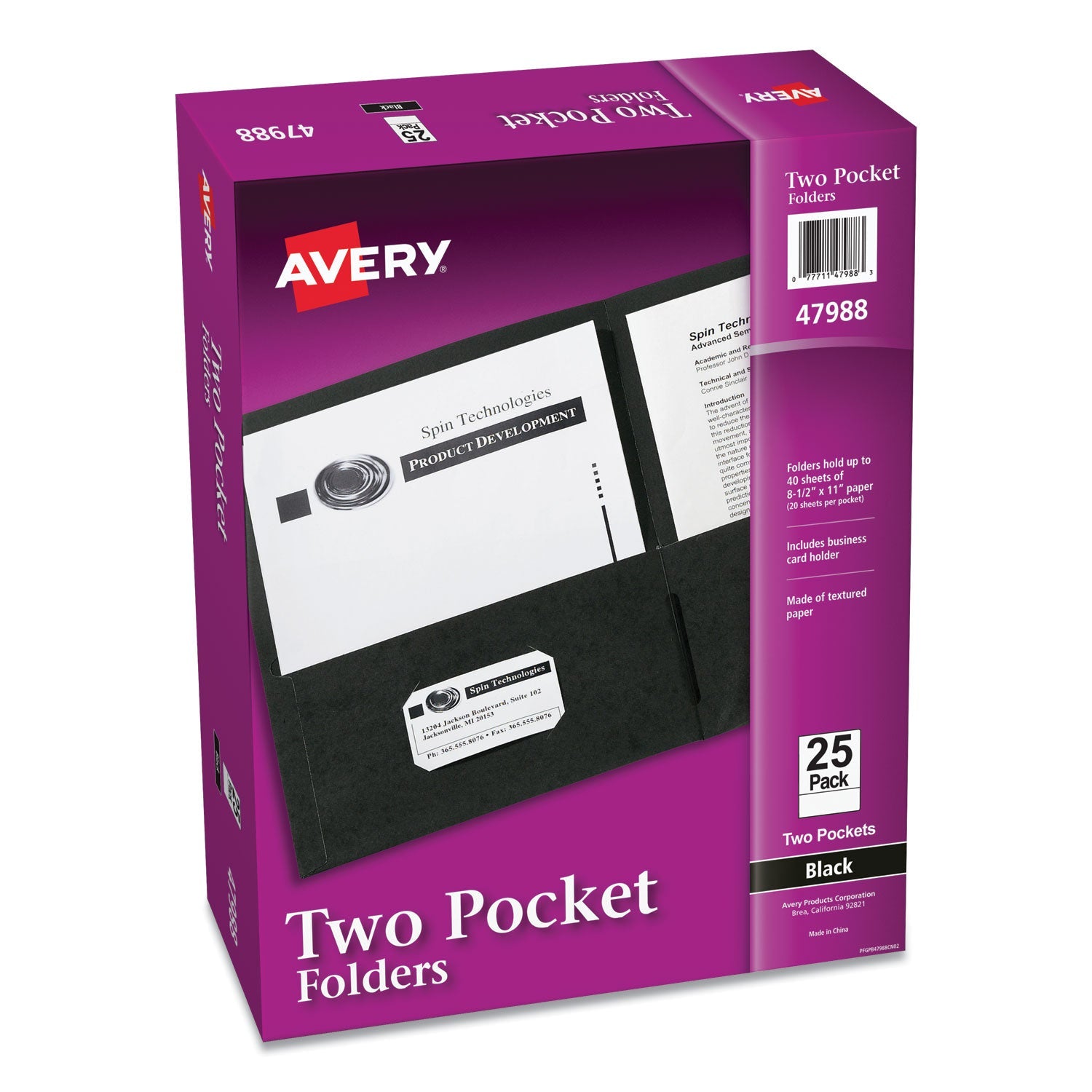 Avery® Two-Pocket Folder, 40-Sheet Capacity, 11 X 8.5, Black, 25/box