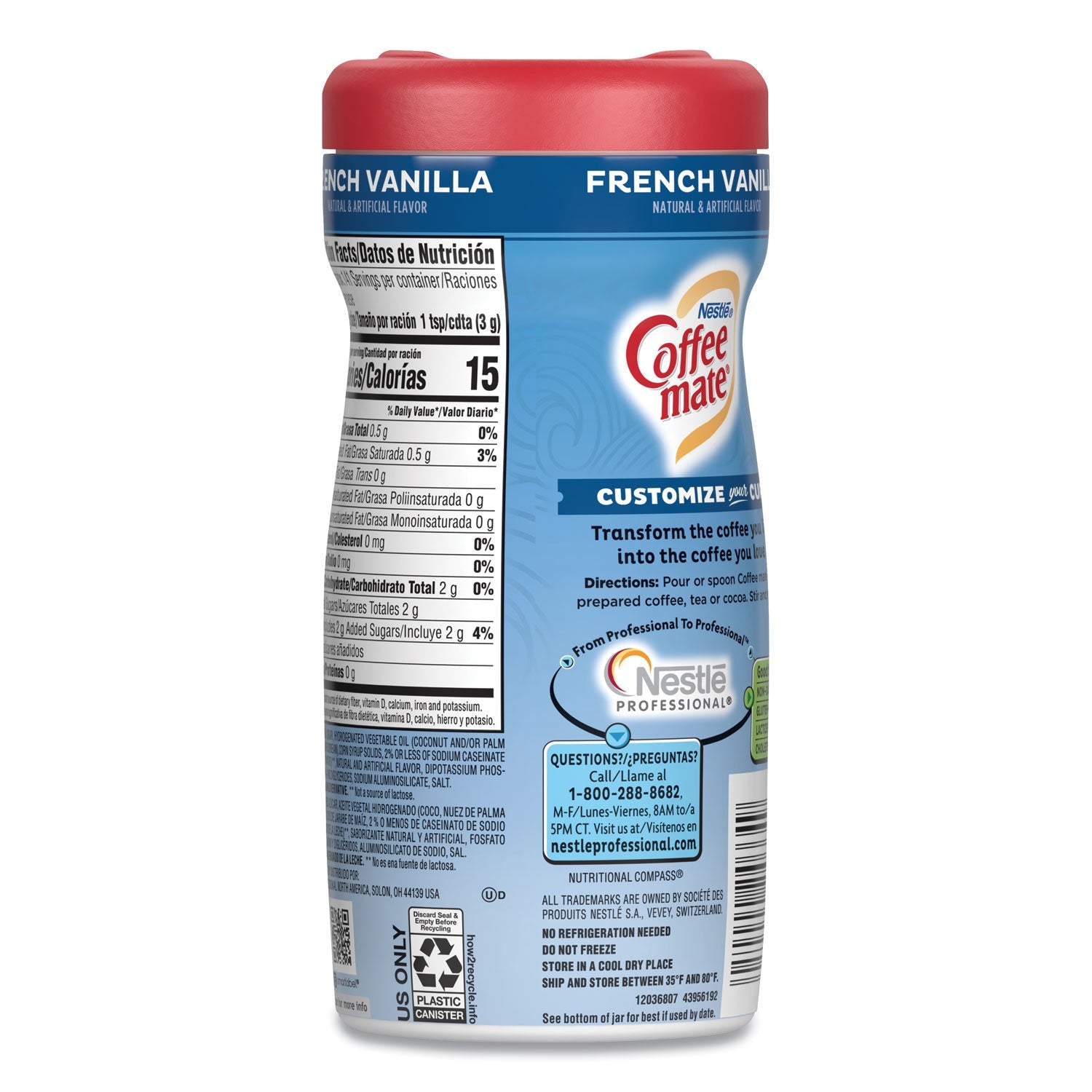 Coffee mate® Non-Dairy Powdered Creamer, French Vanilla, 15 Oz Canister, 12/carton