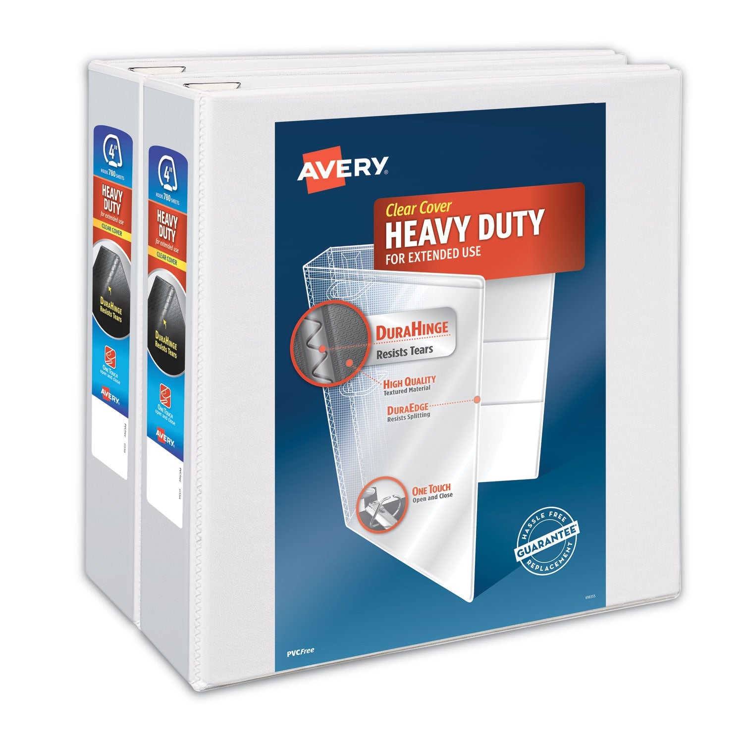 Avery® Heavy-Duty Non Stick View Binder With Durahinge And Slant Rings, 3 Rings, 4" Capacity, 11 X 8.5, White, 2/pack