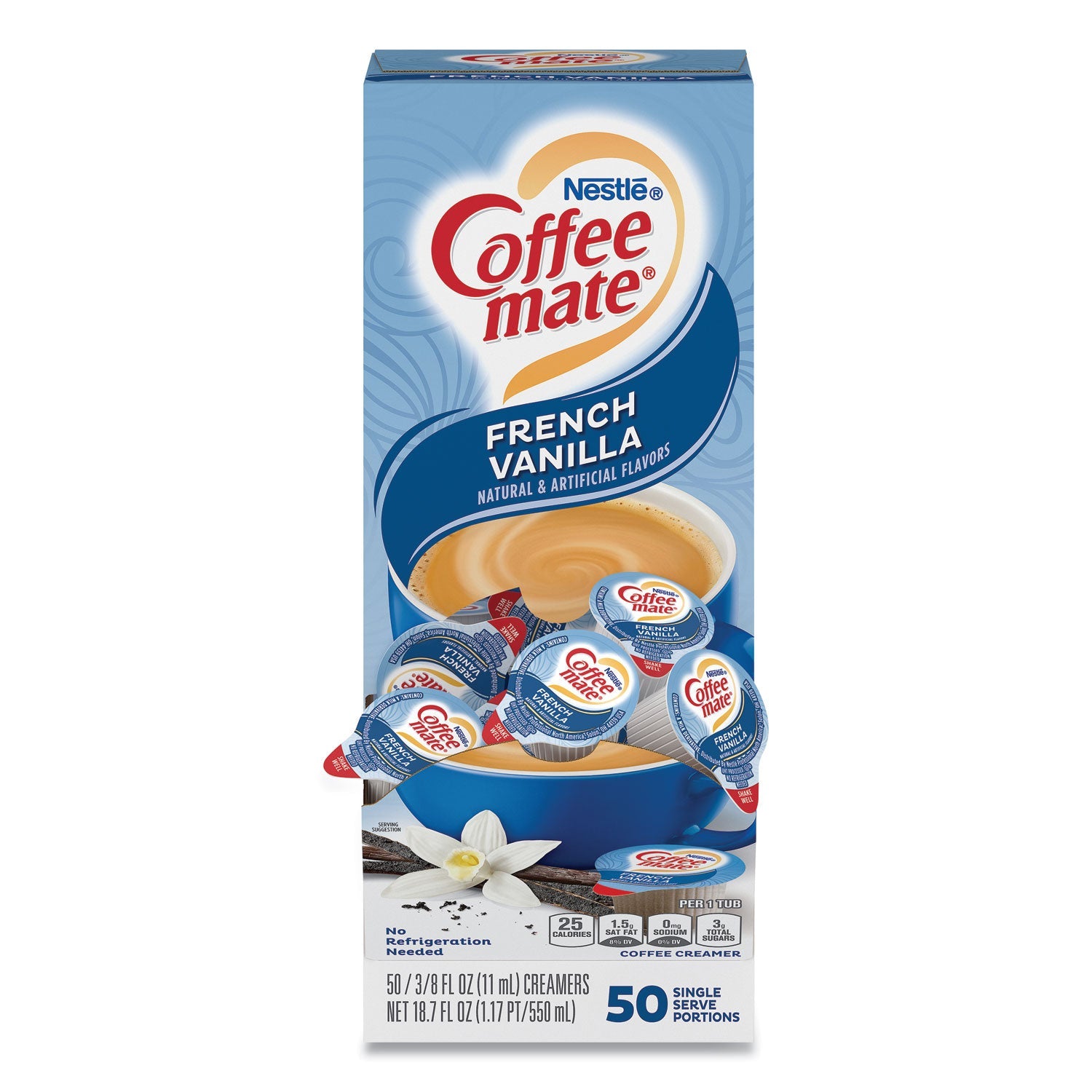 Coffee mate® Liquid Coffee Creamer, French Vanilla, 0.38 Oz Mini Cups, 50/box