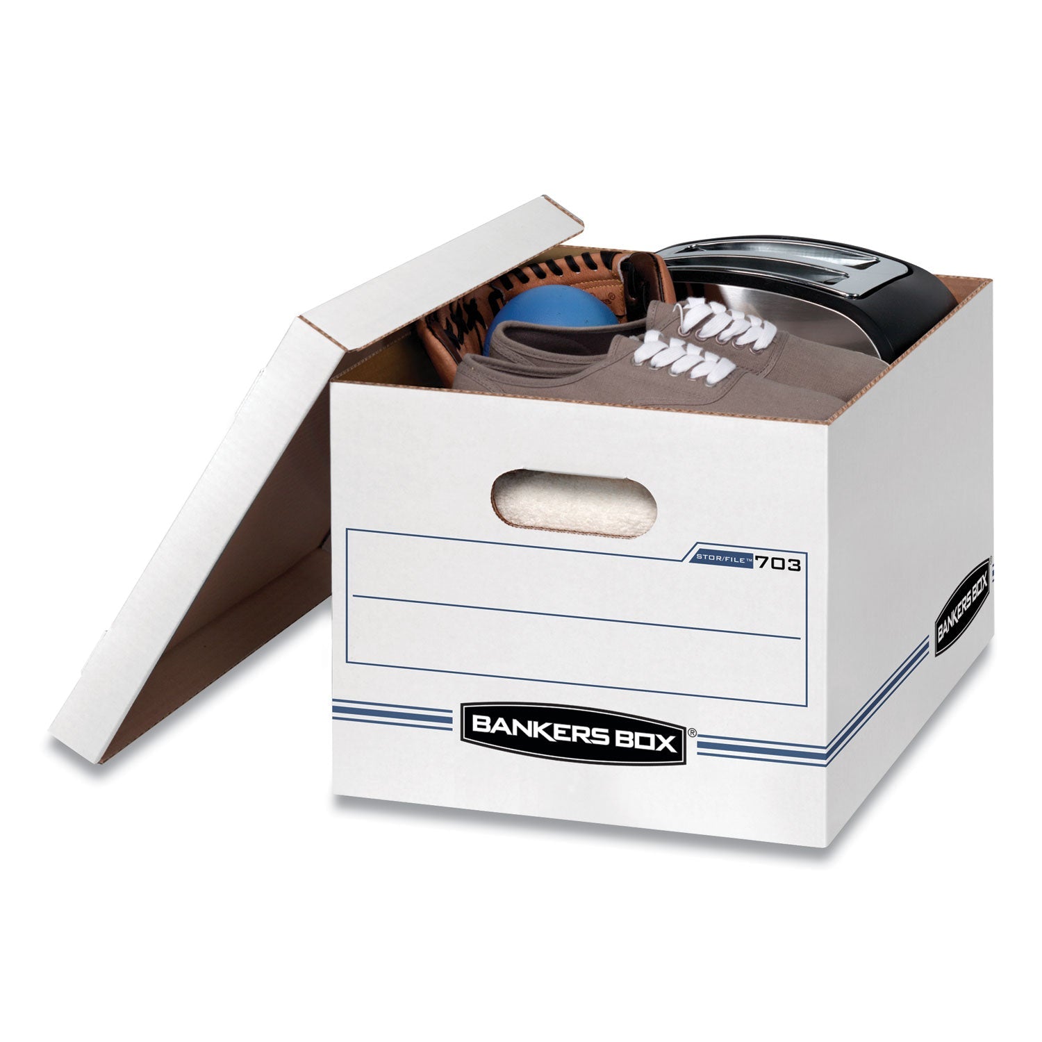 Bankers Box® Stor/file Basic-Duty Storage Boxes, Letter/legal Files, 12.5" X 16.25" X 10.5", White/blue, 4/carton
