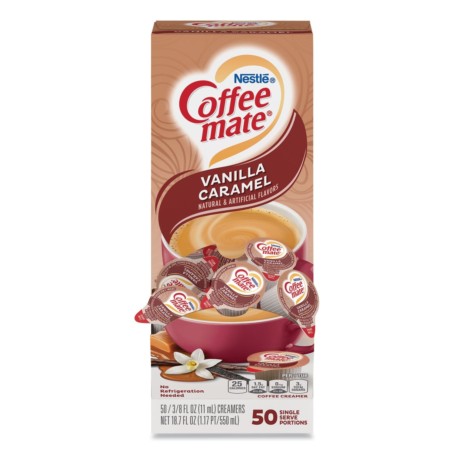 Coffee mate® Liquid Coffee Creamer, Vanilla Caramel, 0.38 Oz Mini Cups, 50/box