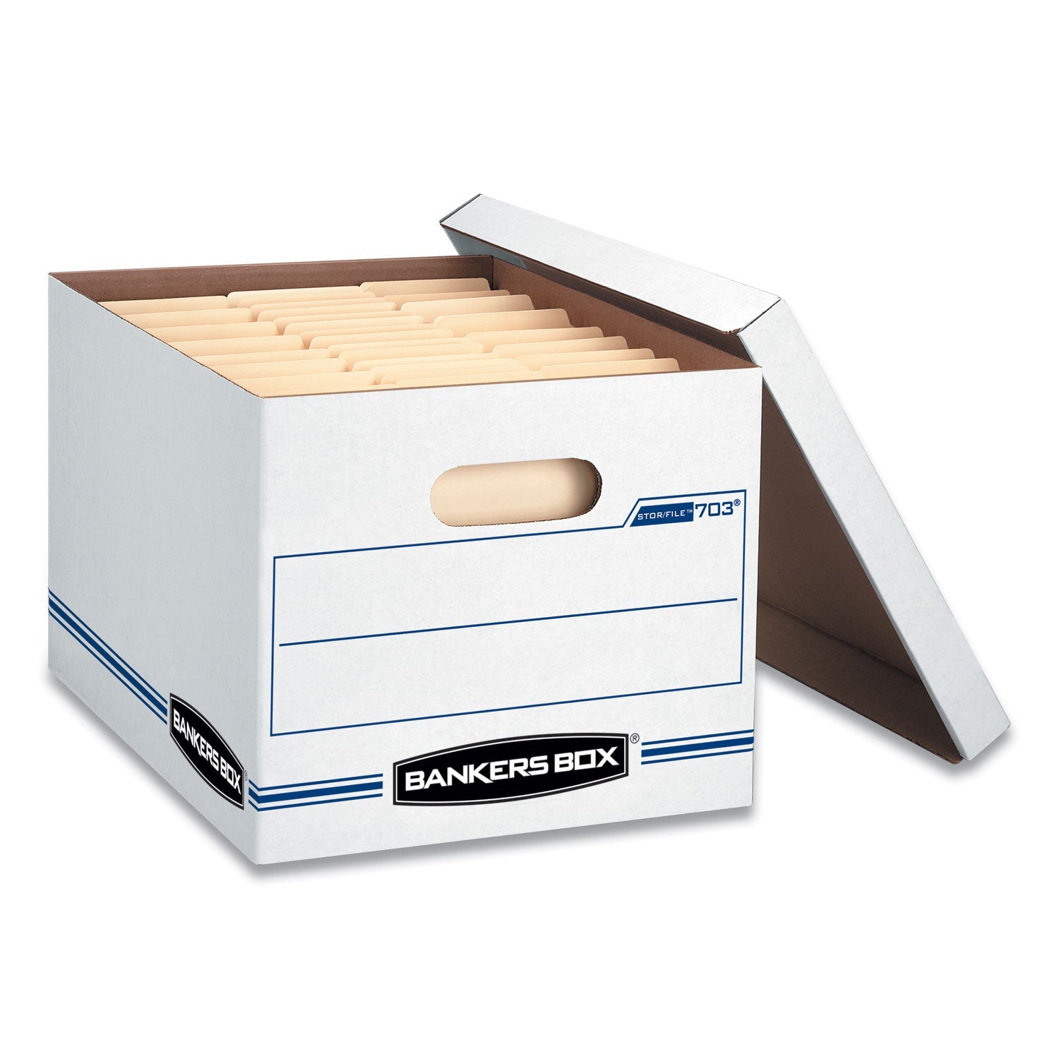 Bankers Box® Stor/file Basic-Duty Storage Boxes, Letter/legal Files, 12.5" X 16.25" X 10.5", White/blue, 4/carton