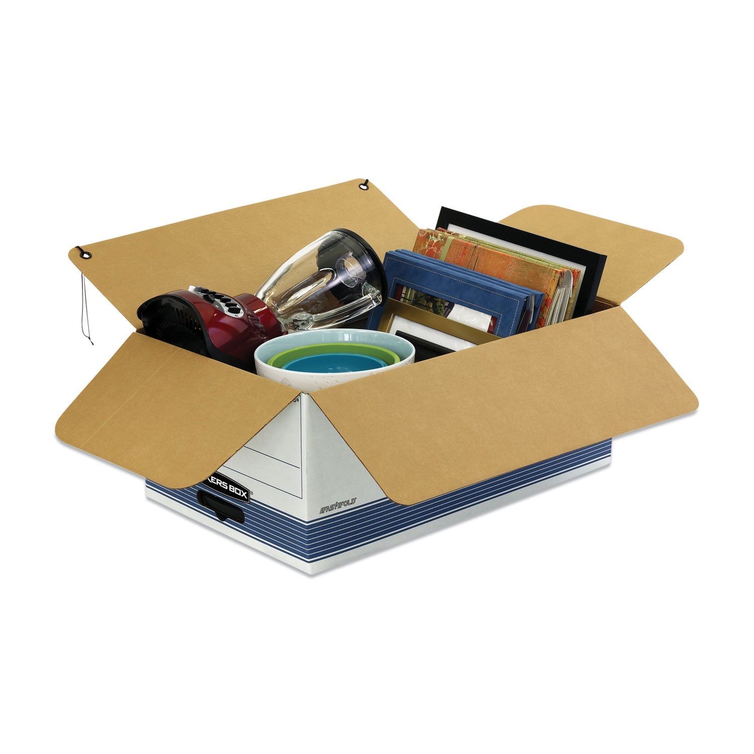 Bankers Box® Stor/file Medium-Duty Strength Storage Boxes, Legal Files, 15.25" X 19.75" X 10.75", White/blue, 4/carton