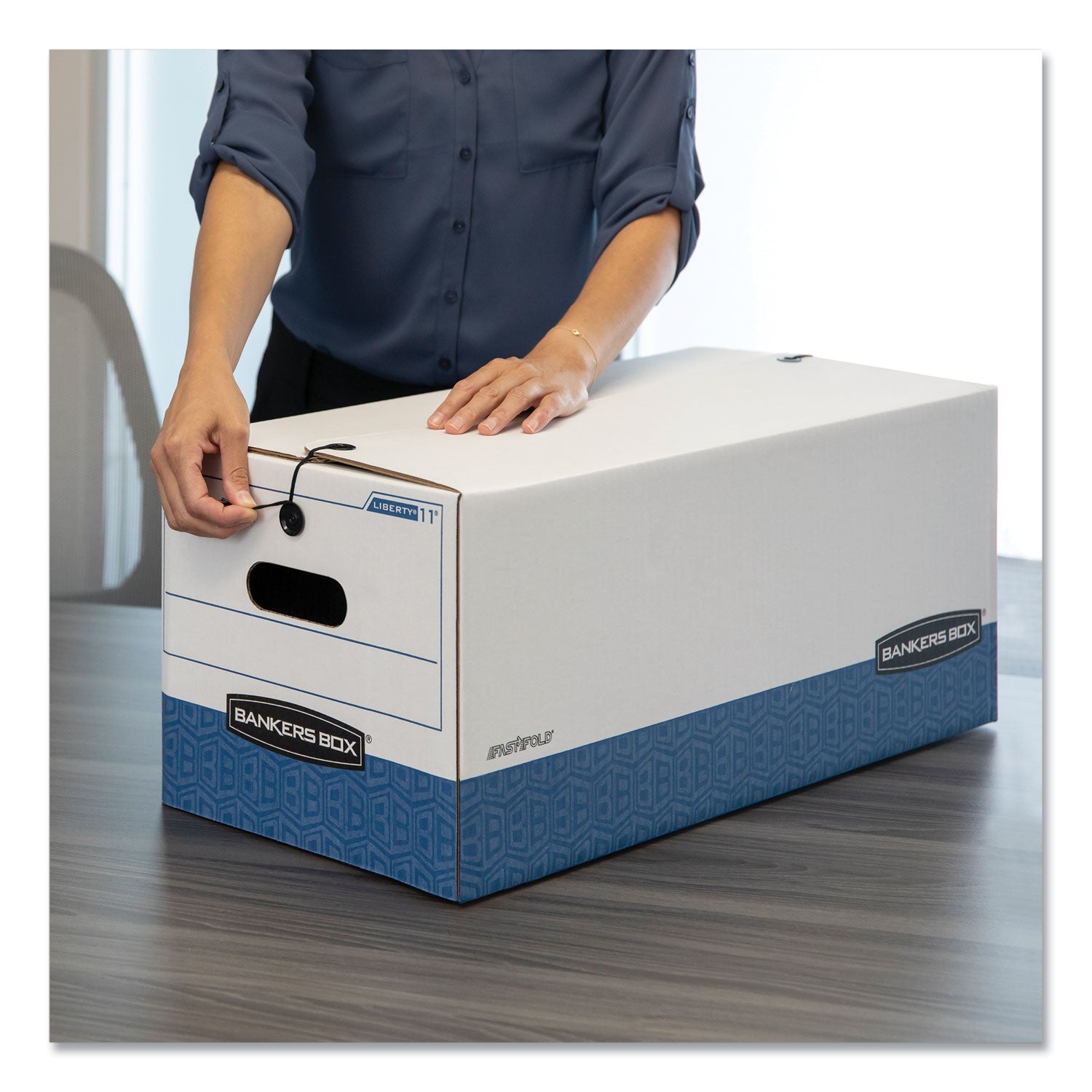 Bankers Box® Stor/file Medium-Duty Strength Storage Boxes, Legal Files, 15.25" X 24.13" X 10.75", White/blue, 12/carton