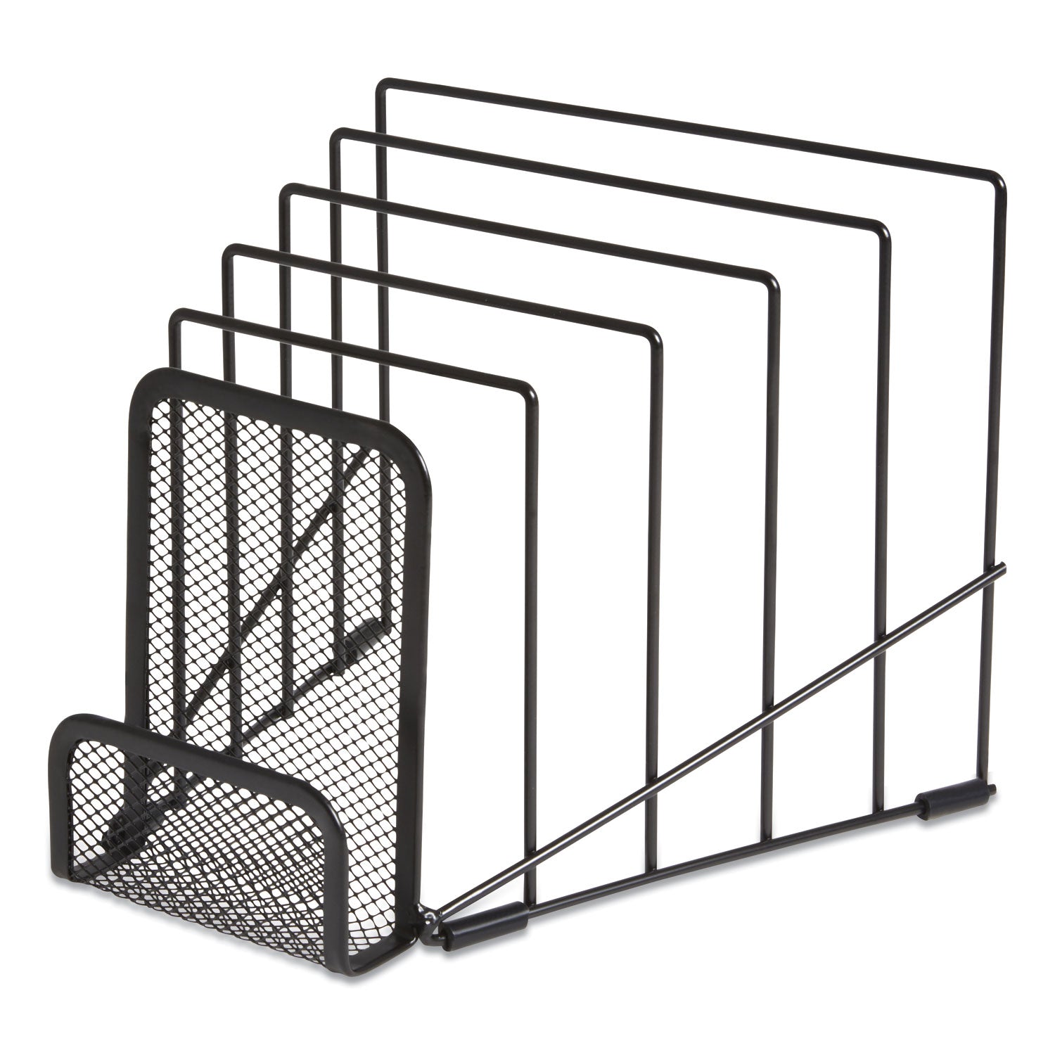 TRU RED™ Metal Incline Sorter With Wire Mesh Mobile Device Holder, 6 Sections, 7.48 X 8.77 X 7.55, Matte Black