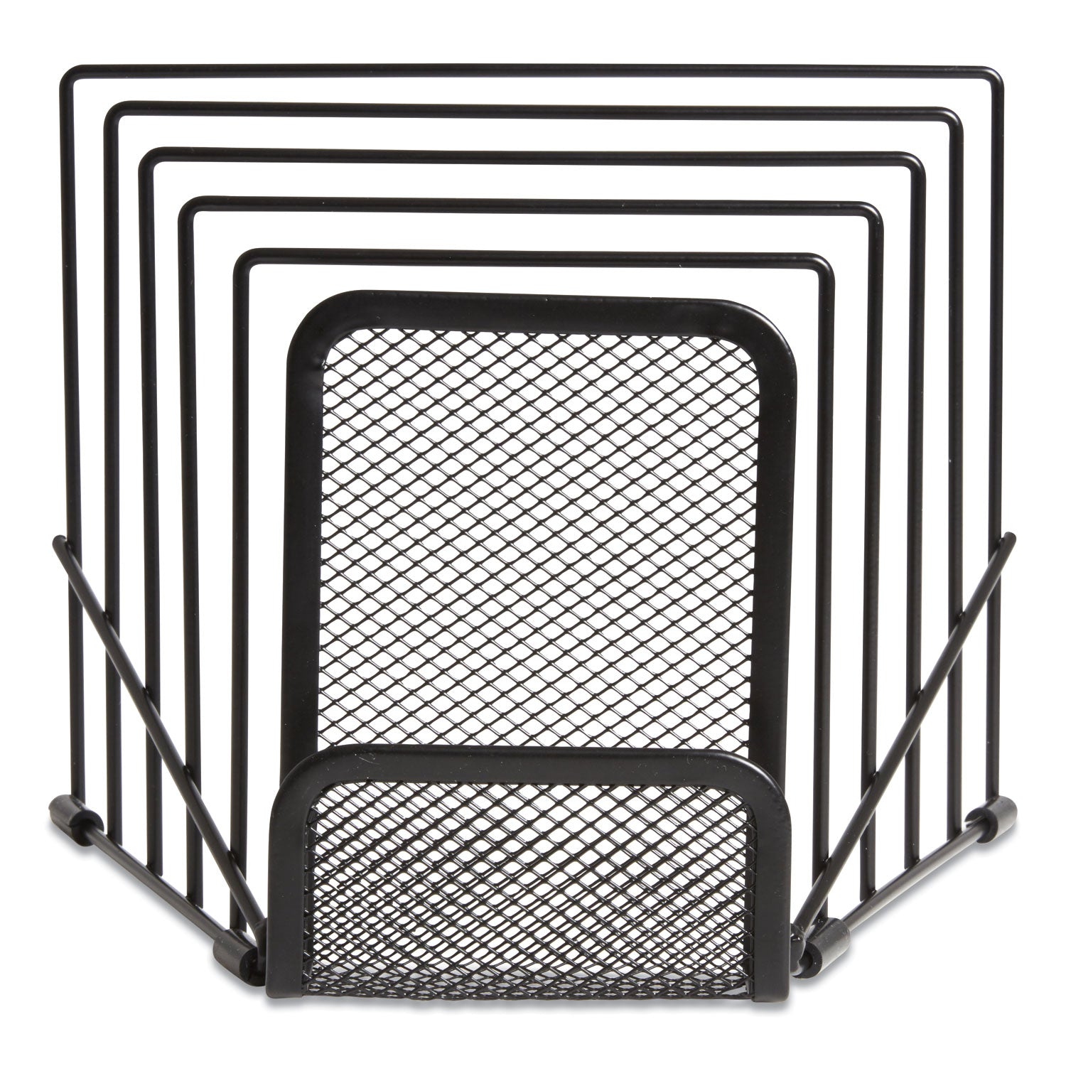 TRU RED™ Metal Incline Sorter With Wire Mesh Mobile Device Holder, 6 Sections, 7.48 X 8.77 X 7.55, Matte Black