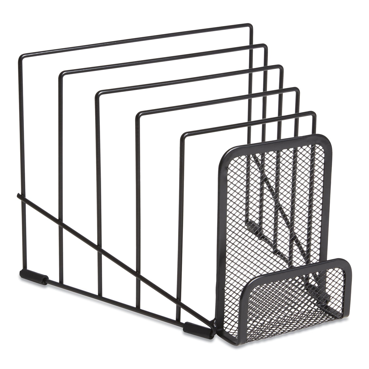 TRU RED™ Metal Incline Sorter With Wire Mesh Mobile Device Holder, 6 Sections, 7.48 X 8.77 X 7.55, Matte Black