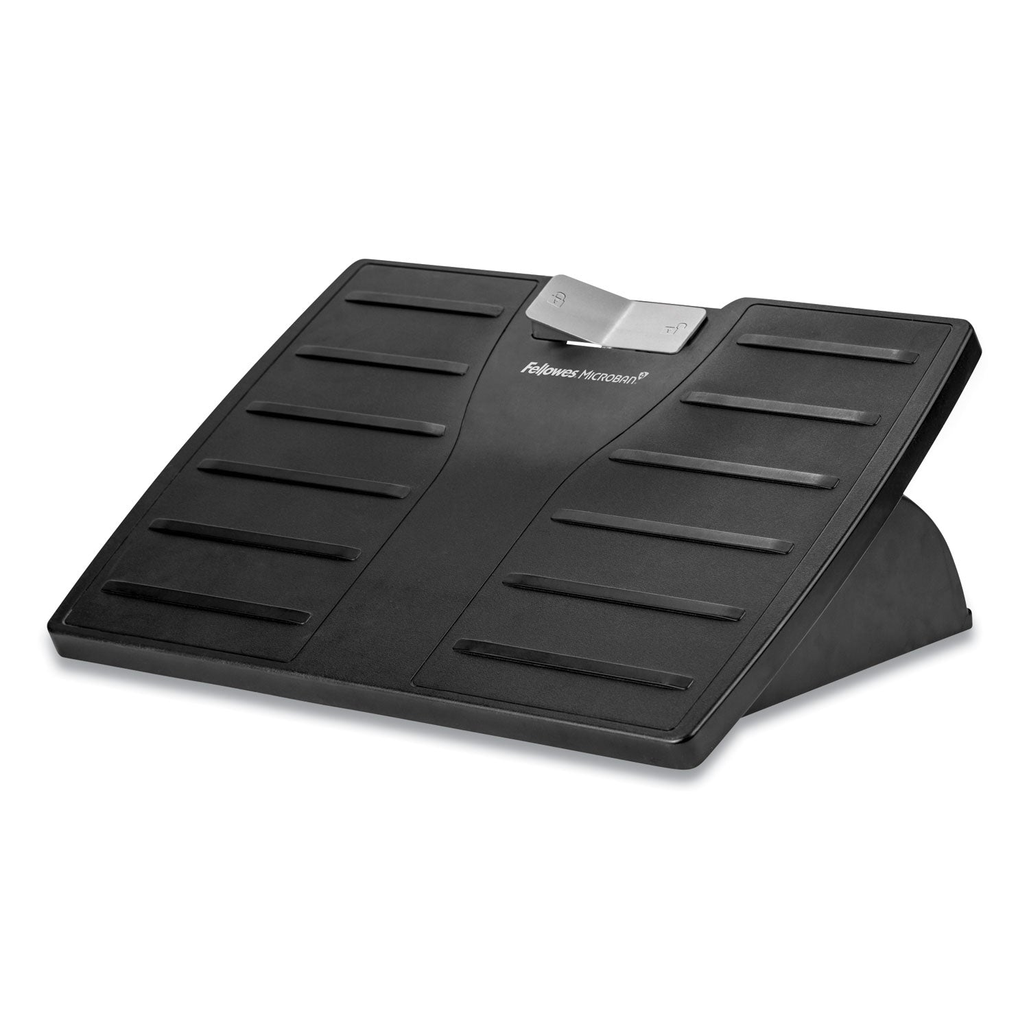 Fellowes® Adjustable Locking Footrest with Microban, 17.5w x 13.13d x 4.13 to 5.63h, Black/Silver
