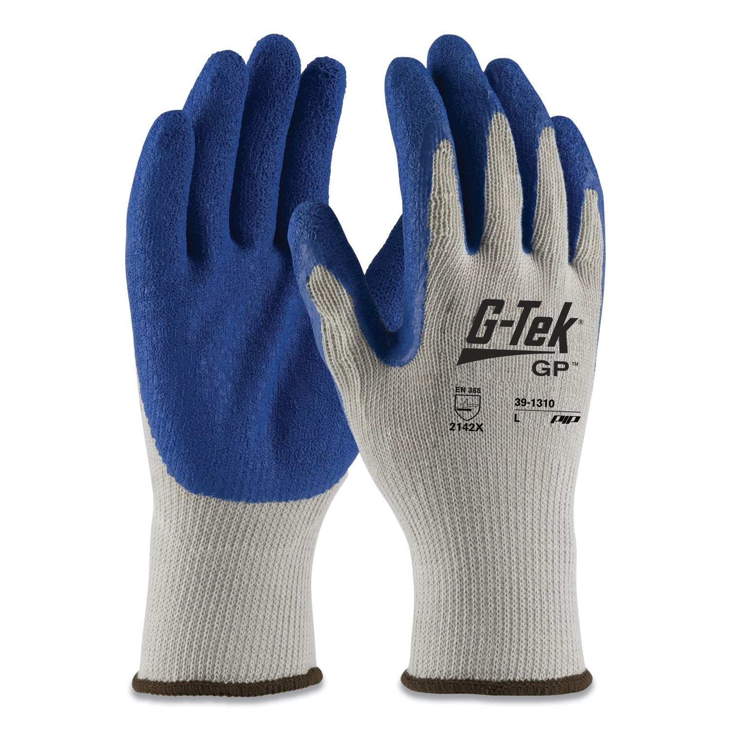 G-Tek® Gp Latex-Coated Cotton/polyester Gloves, Large, Gray/blue, 12 Pairs