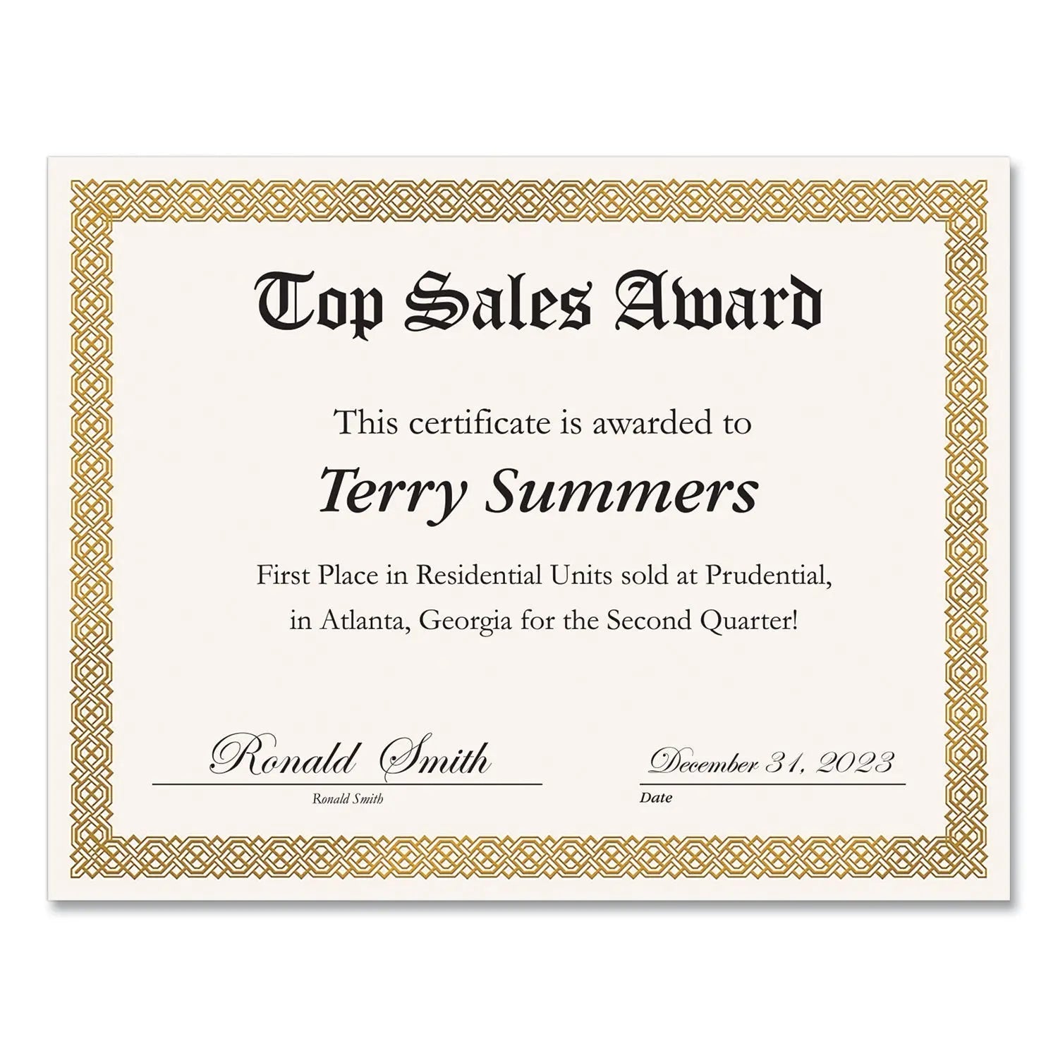 Great Papers!® Foil Border Certificates, 8.5 X 11, Ivory/gold With Gold Braided Border, 15/pack