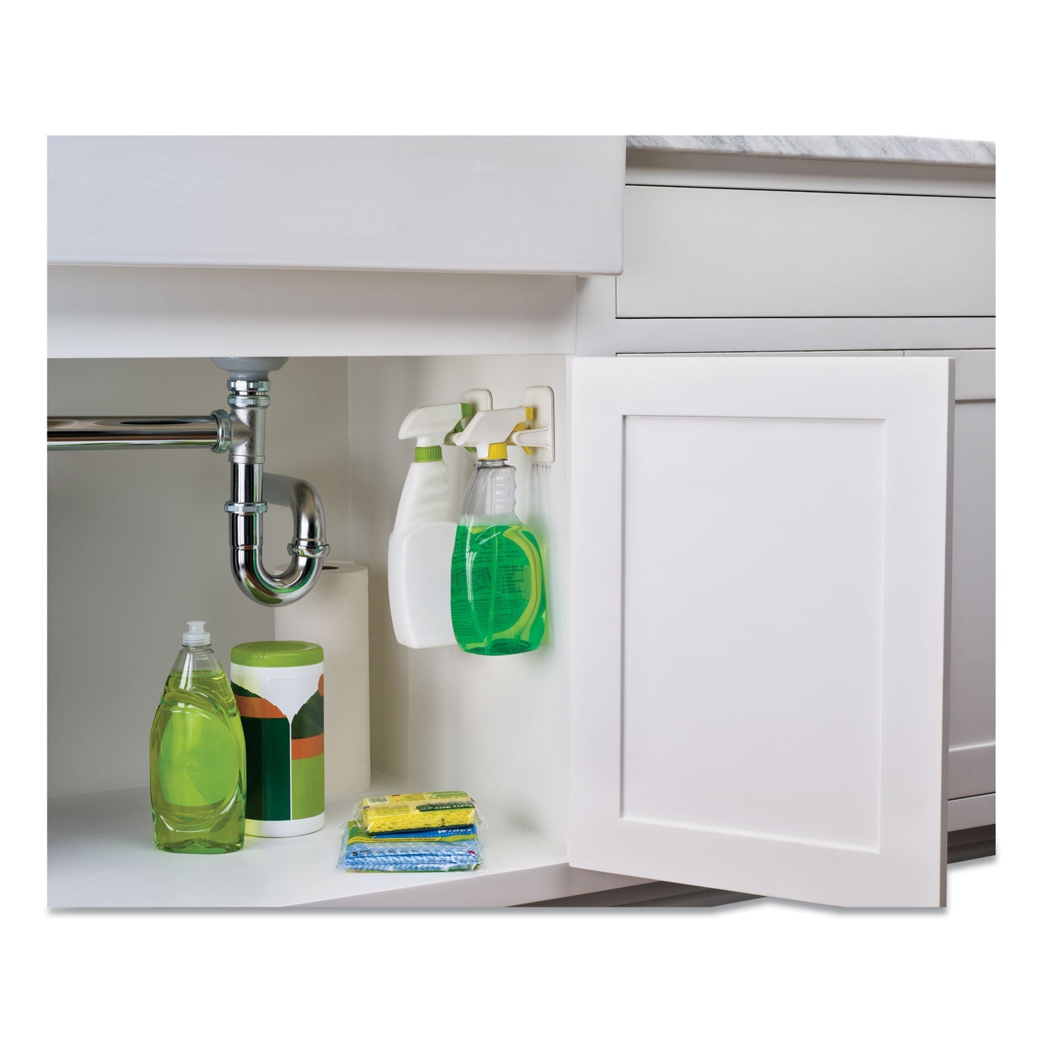Command™ Spray Bottle Holder, 2.34w x 1.69d x 3.34h, White, 2 Hangers/4 Strips/Pack