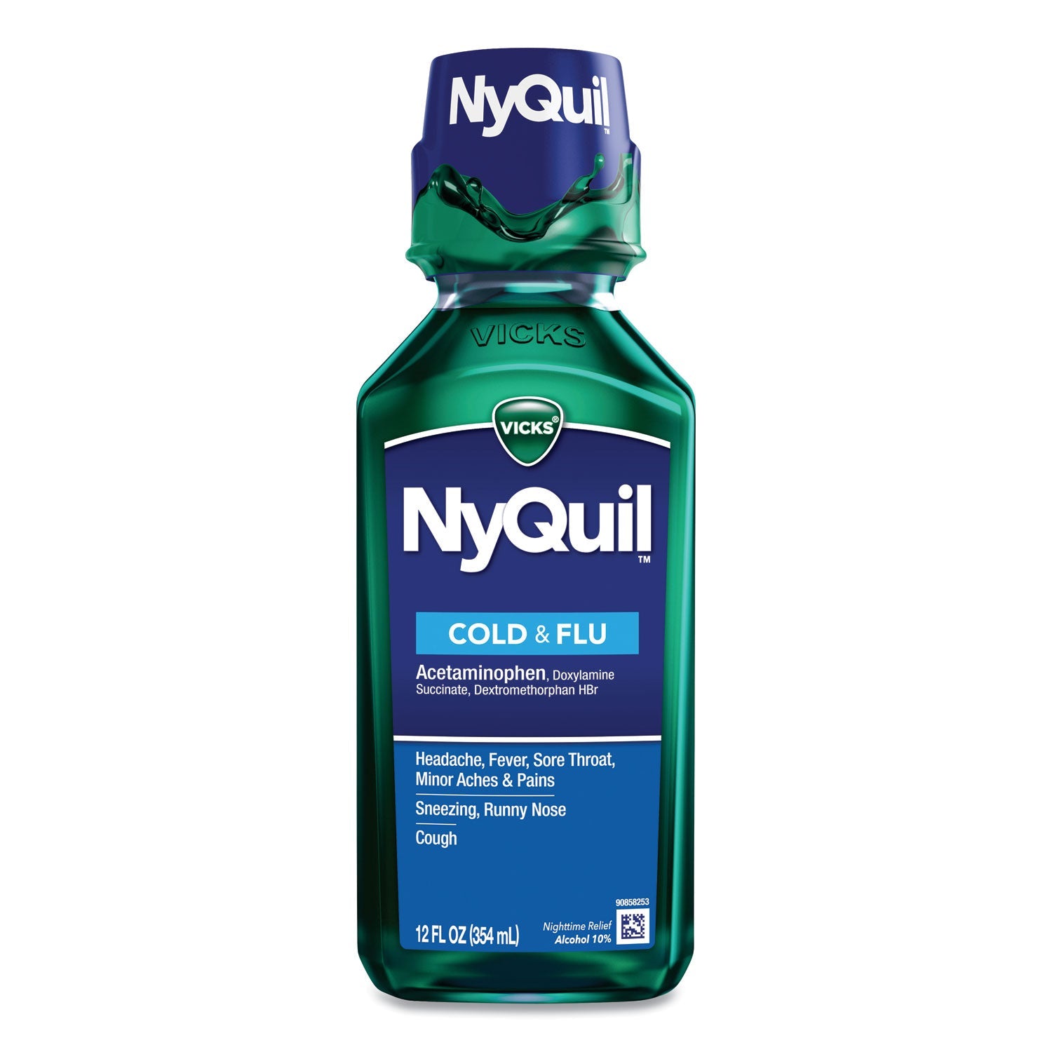 Vicks® Nyquil Cold And Flu Nighttime Liquid, 12 Oz Bottle, 12/carton