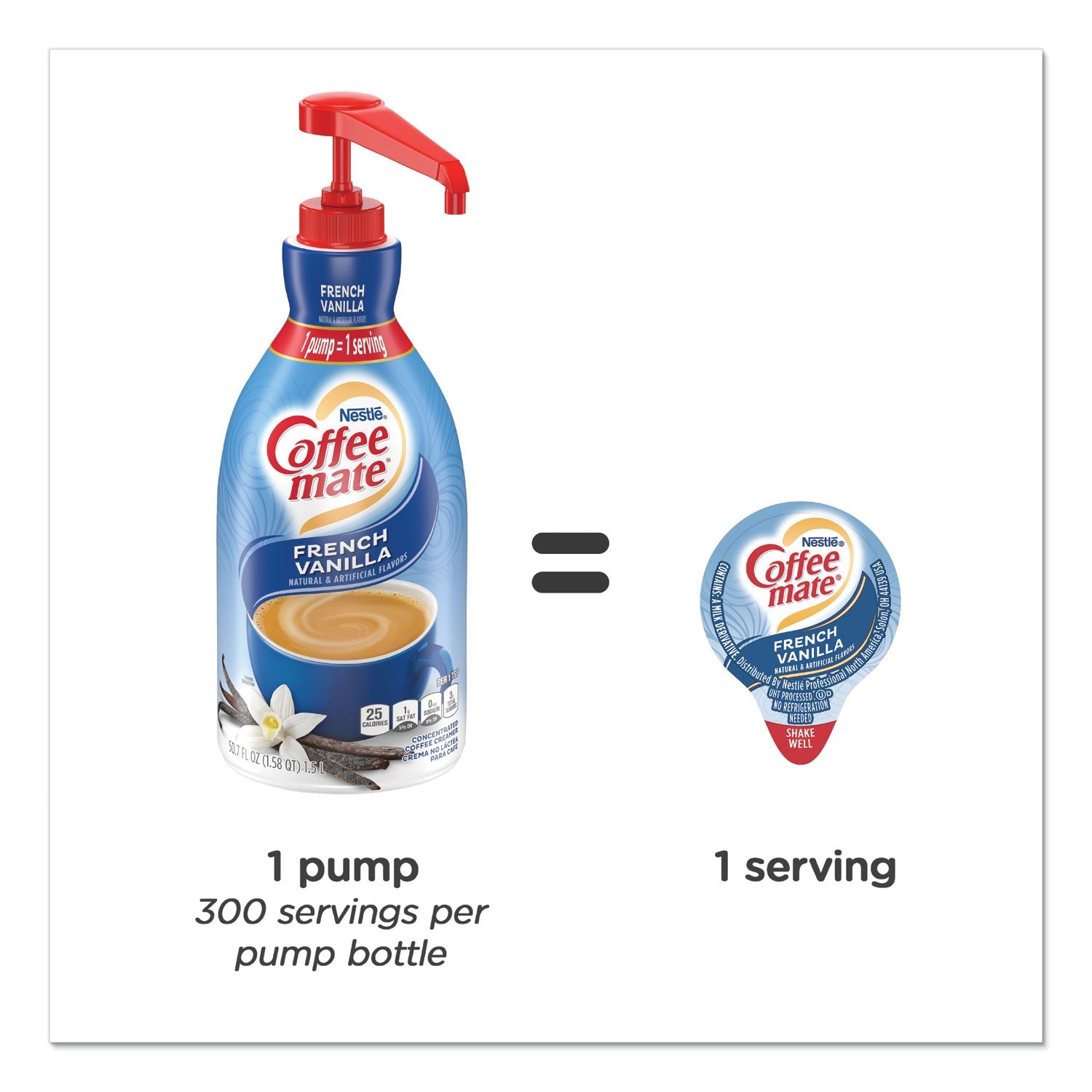 Coffee mate® Liquid Coffee Creamer, French Vanilla, 1.5 L Pump Bottle, 2/Carton