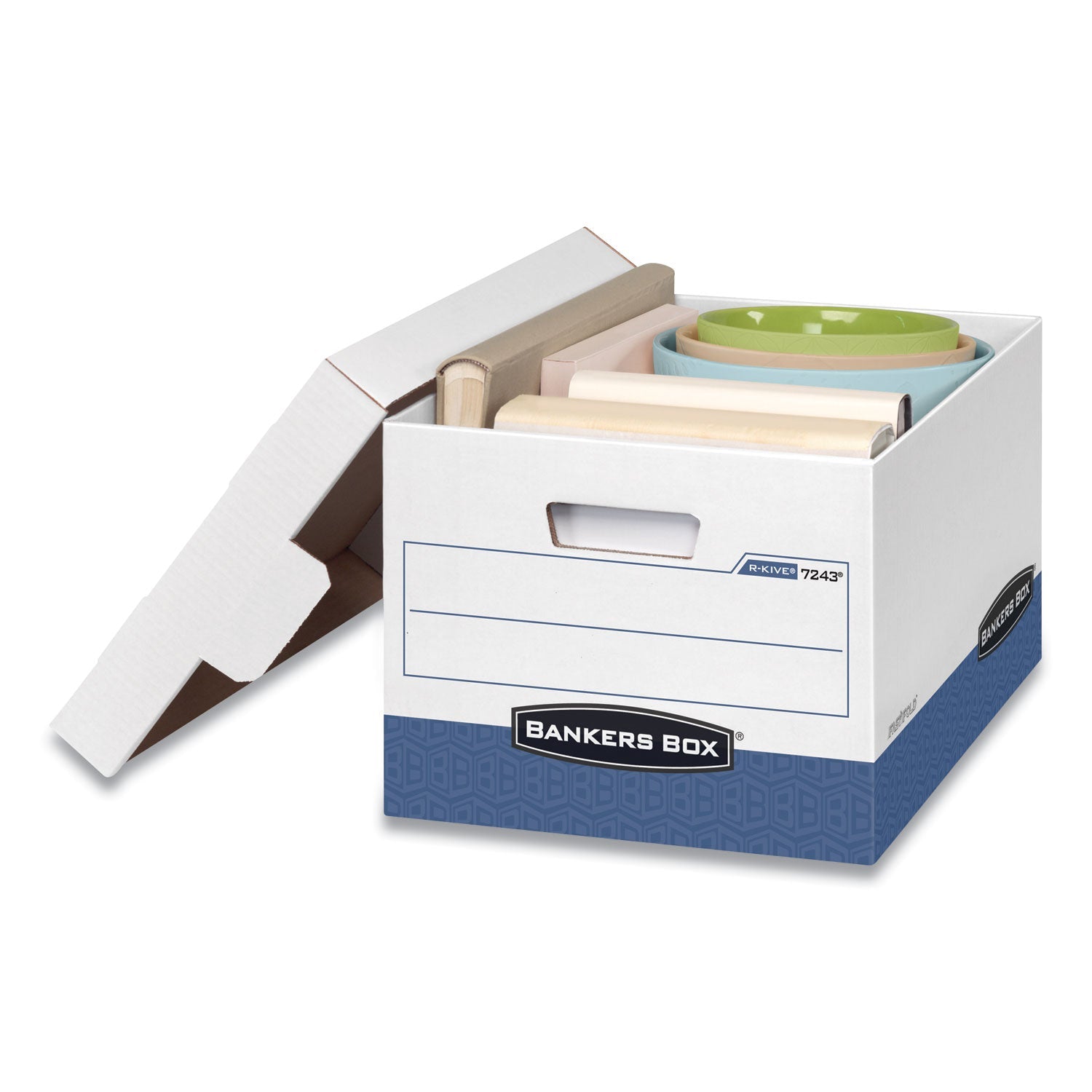 Bankers Box® R-Kive Heavy-Duty Storage Boxes, Letter/legal Files, 12.75" X 16.5" X 10.38", White/blue, 4/carton
