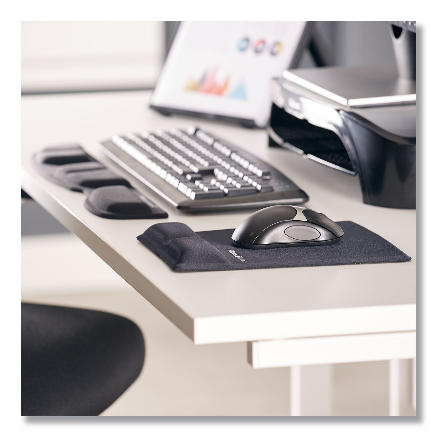 Fellowes® Ergonomic Memory Foam Wrist Support with Attached Mouse Pad, 8.25 x 9.87, Black