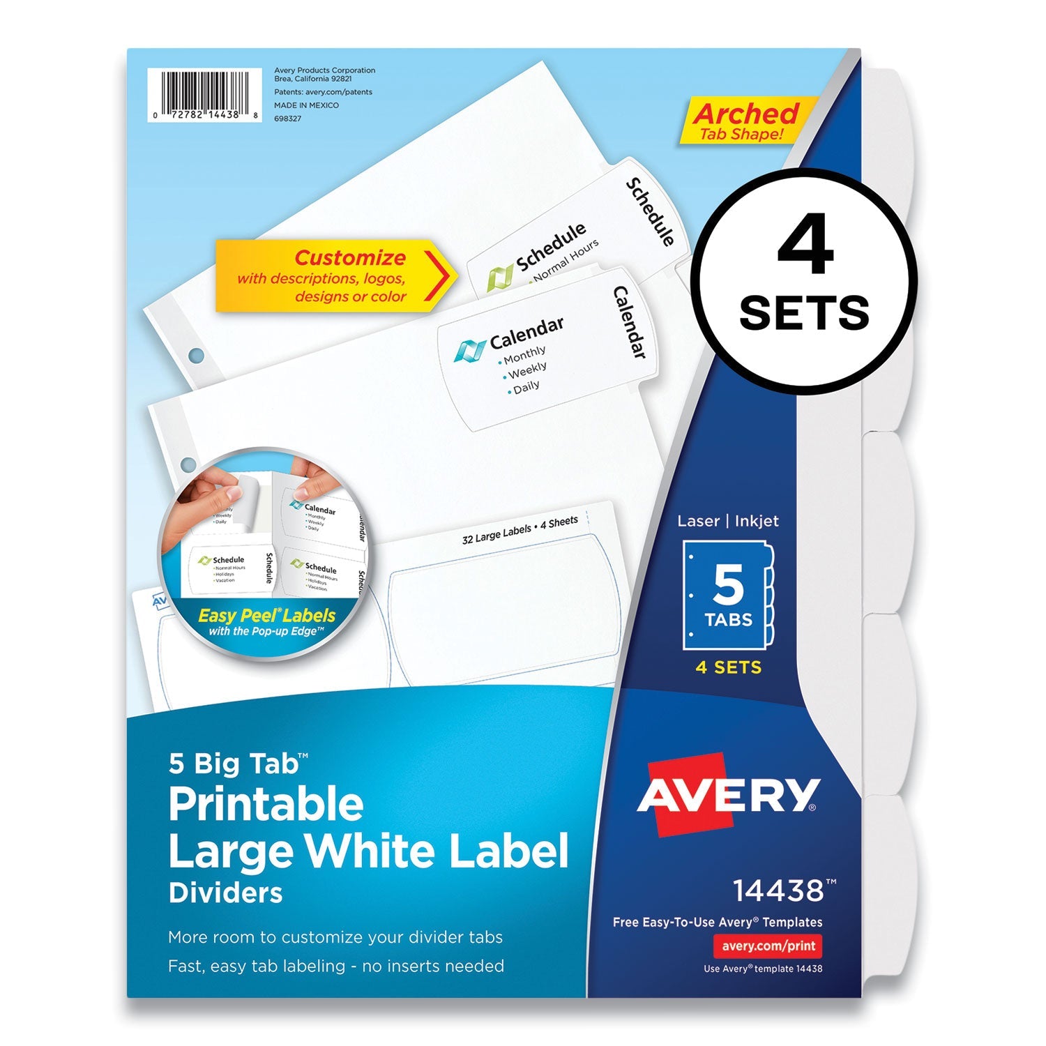 Avery® Big Tab Printable Large White Label Tab Dividers, 5-Tab, 11 X 8.5, White, 4 Sets